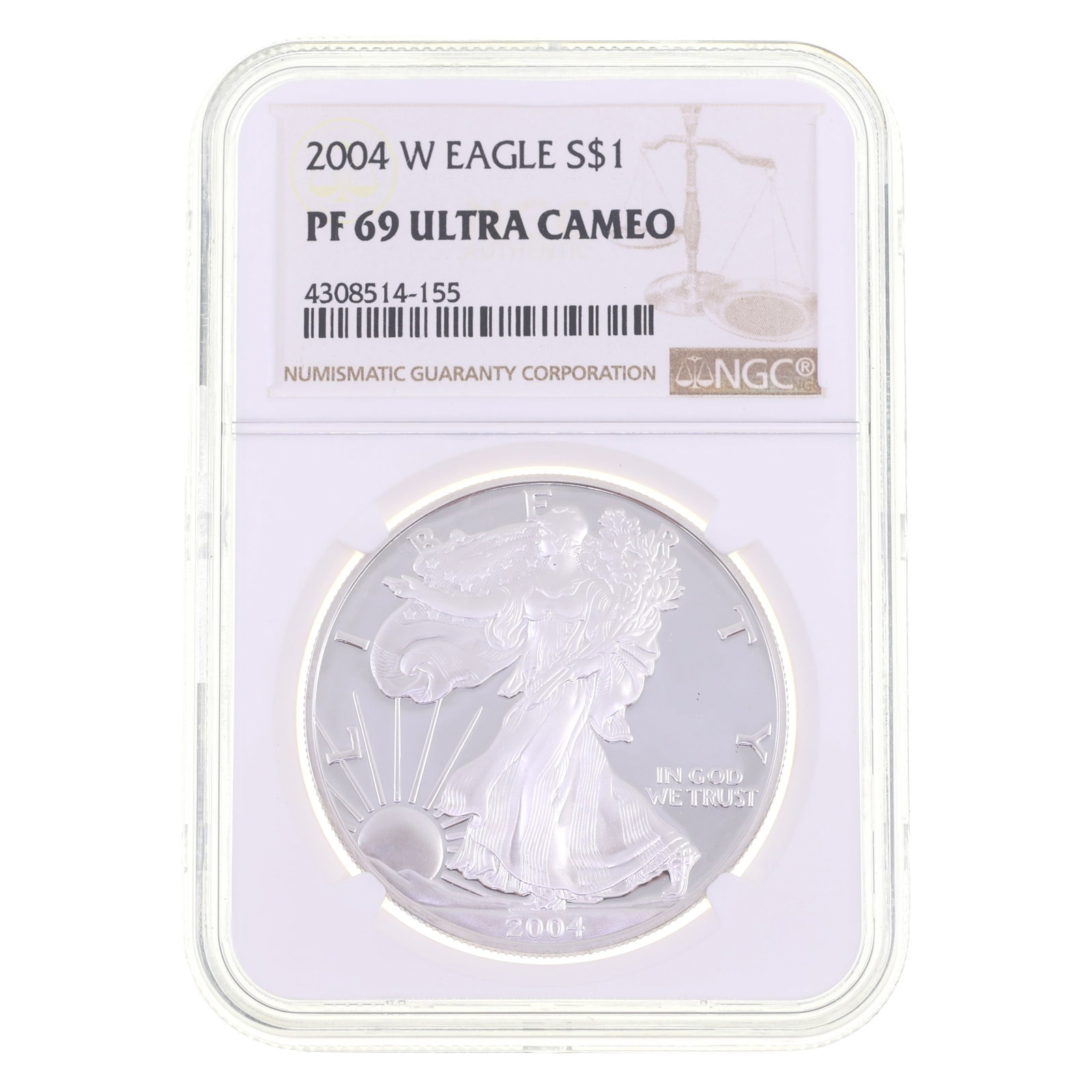 2004-W US SILVER EAGLE $1 COIN NGC PF69 ULTRA CAMEO: 2004-W US SILVER EAGLE $1 COIN NGC PF69 ULTRA CAMEO NGC graded 2004-W United States .999 silver Eagle $1 coin, PF 69 Ultra Cameo. IMPORTANT NOTE - PLEASE READ: OUR IN-HOUSE SHIPPING & INVOICING S