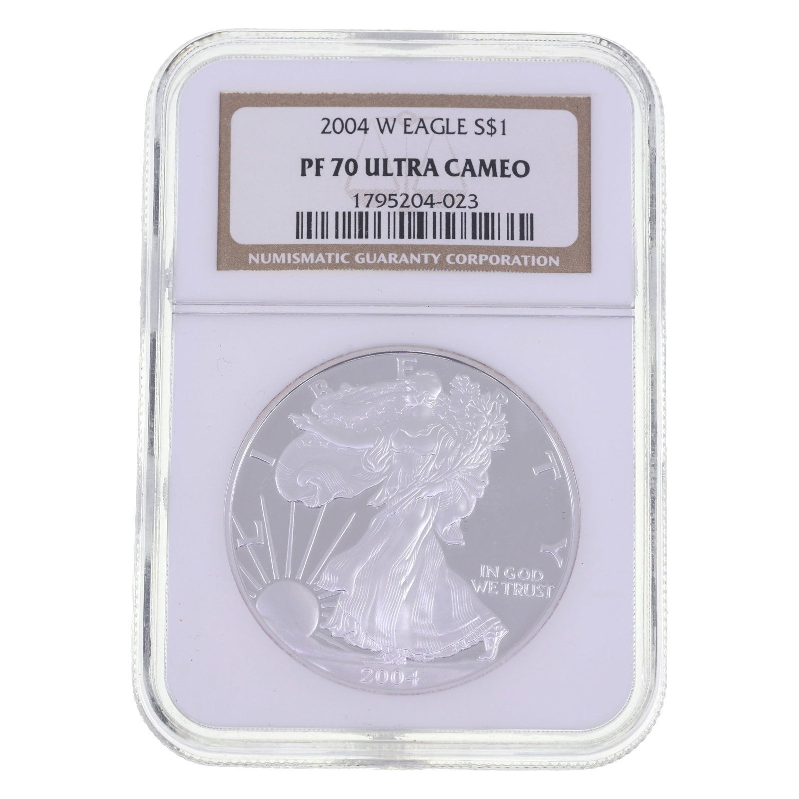 2004-W US SILVER EAGLE $1 COIN NGC PF70 ULTRA CAMEO: 2004-W US SILVER EAGLE $1 COIN NGC PF70 ULTRA CAMEO NGC graded 2004-W United States .999 silver Eagle $1 coin, PF 70 Ultra Cameo. IMPORTANT NOTE - PLEASE READ: OUR IN-HOUSE SHIPPING & INVOICING S