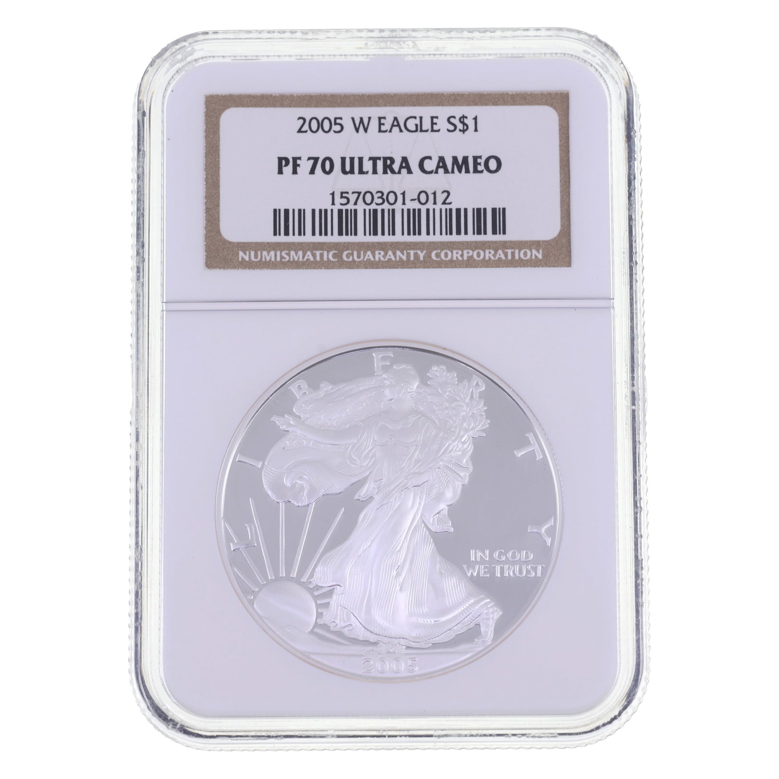 2005-W US SILVER EAGLE $1 COIN NGC PF70 ULTRA CAMEO: 2005-W US SILVER EAGLE $1 COIN NGC PF70 ULTRA CAMEO NGC graded 2005-W United States .999 silver Eagle $1 coin, PF 70 Ultra Cameo. IMPORTANT NOTE - PLEASE READ: OUR IN-HOUSE SHIPPING & INVOICING S