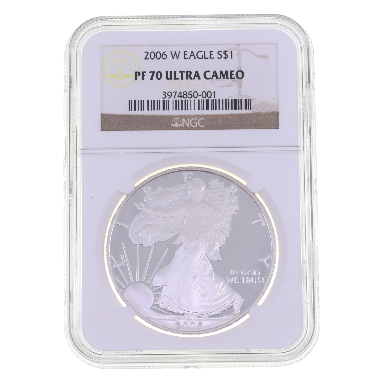 2006-W US SILVER EAGLE $1 COIN NGC PF70 ULTRA CAMEO: 2006-W US SILVER EAGLE $1 COIN NGC PF70 ULTRA CAMEO NGC graded 2006-W United States .999 silver Eagle $1 coin, PF 70 Ultra Cameo. IMPORTANT NOTE - PLEASE READ: OUR IN-HOUSE SHIPPING & INVOICING S
