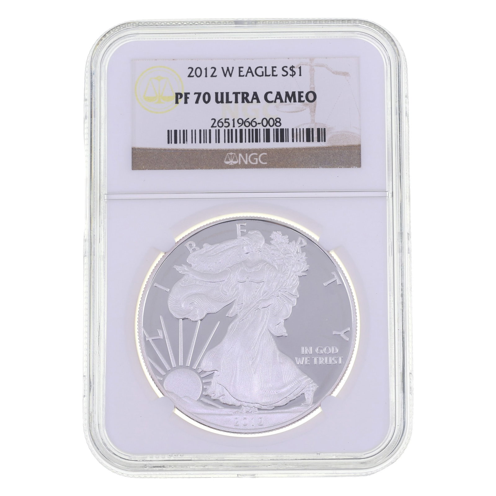 2012-W US SILVER EAGLE $1 COIN NGC PF70 ULTRA CAMEO: 2012-W US SILVER EAGLE $1 COIN NGC PF70 ULTRA CAMEO NGC graded 2012-W United States .999 silver Eagle $1 coin, PF 70 Ultra Cameo. IMPORTANT NOTE - PLEASE READ: OUR IN-HOUSE SHIPPING & INVOICING S