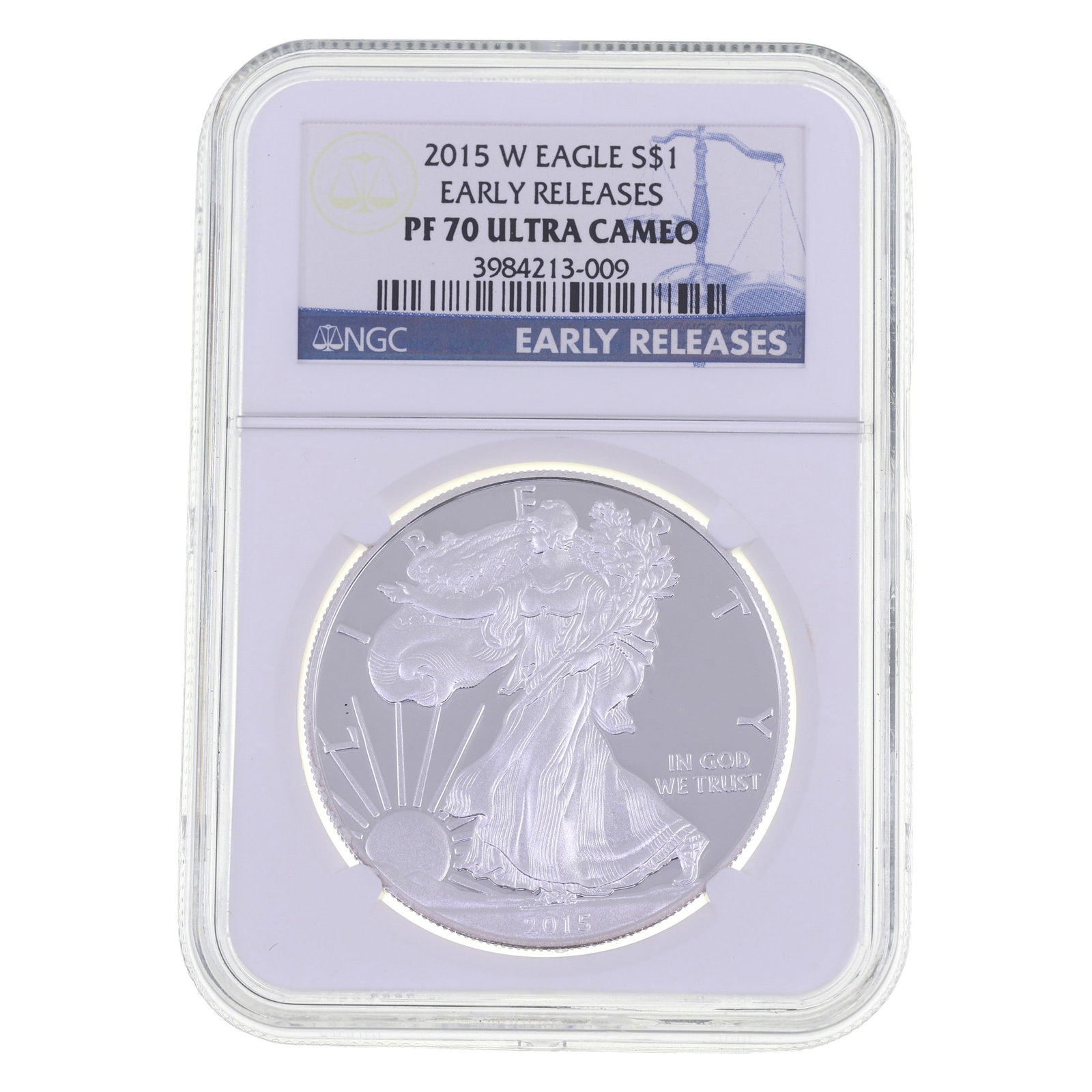 2015-W US SILVER EAGLE $1 COIN NGC PF70 ULTRA CAMEO: 2015-W US SILVER EAGLE $1 COIN NGC PF70 ULTRA CAMEO NGC graded 2015-W United States .999 silver Eagle $1 coin, Early Releases, PF 70 Ultra Cameo. IMPORTANT NOTE - PLEASE READ: OUR IN-HOUSE SHIPPI
