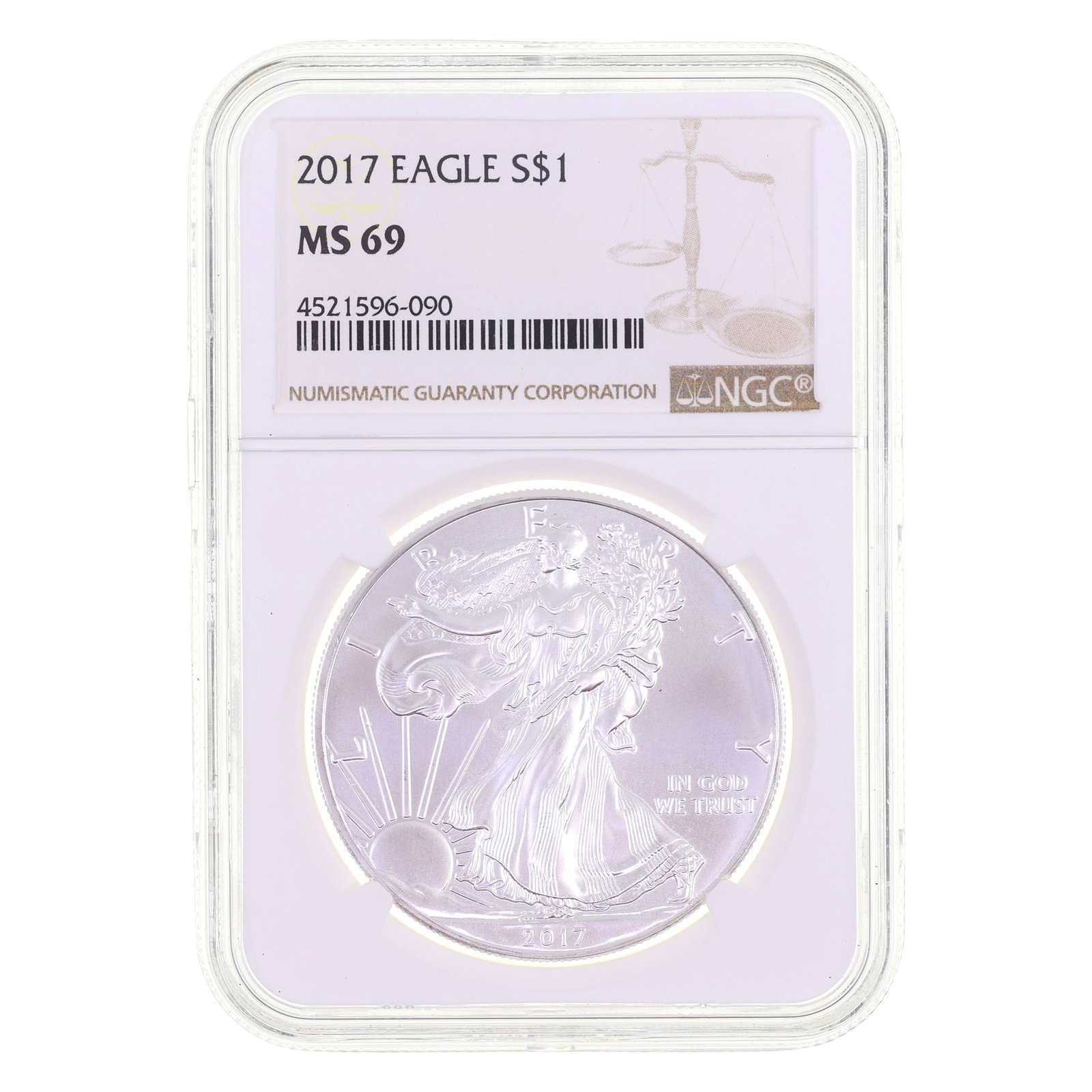 2017 US .999 SILVER EAGLE $1 COIN NGC MS 69: 2017 US .999 SILVER EAGLE $1 COIN NGC MS 69 NGC graded 2017 United States .999 silver Eagle $1 coin, MS 69. IMPORTANT NOTE - PLEASE READ: OUR IN-HOUSE SHIPPING & INVOICING Shipping: LiveAuctioneers "L
