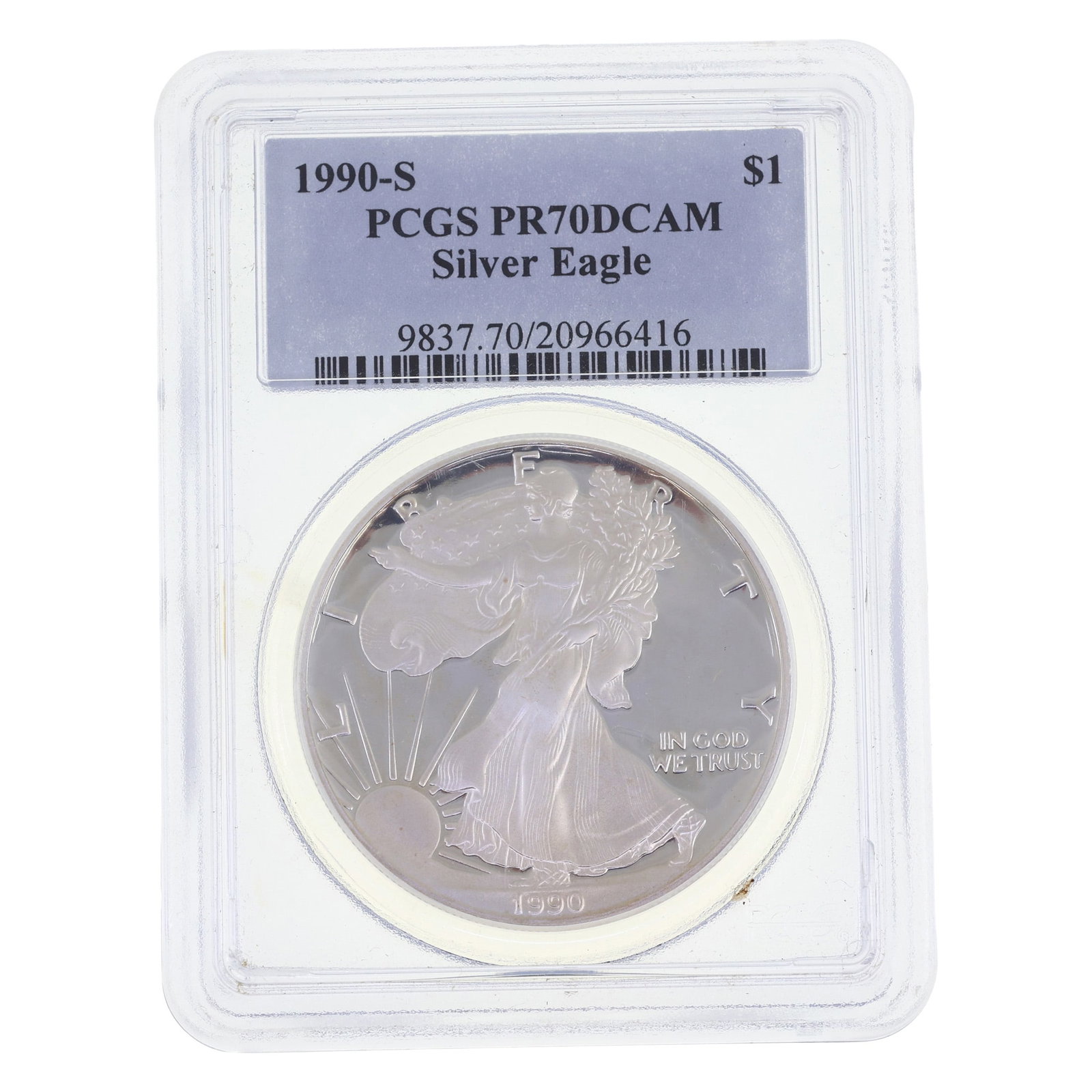 1990-S US .999 SILVER EAGLE $1 COIN PCGS PR 70 DCAM (1 of 2)