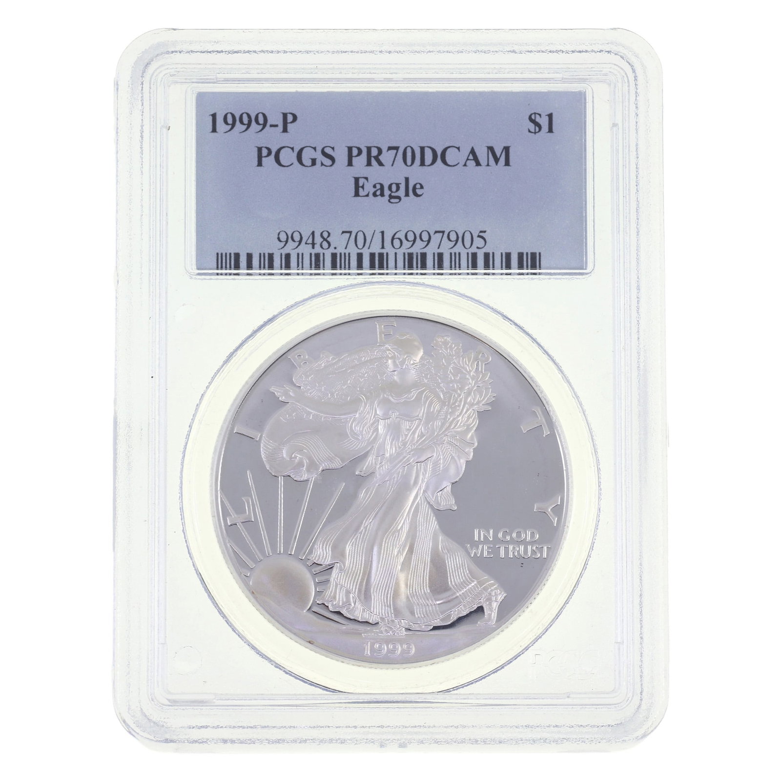 1999-P US .999 SILVER EAGLE $1 COIN PCGS PR70 DCAM (1 of 2)