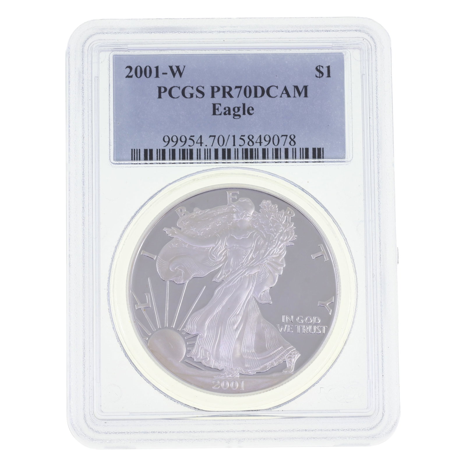 2001-W US .999 SILVER EAGLE $1 COIN PCGS PR 70 DCAM: 2001-W US .999 SILVER EAGLE $1 COIN PCGS PR 70 DCAM PCGS graded 2001-W United States .999 silver Eagle $1 coin, PR 70 DCAM. IMPORTANT NOTE - PLEASE READ: OUR IN-HOUSE SHIPPING & INVOICING Shippin