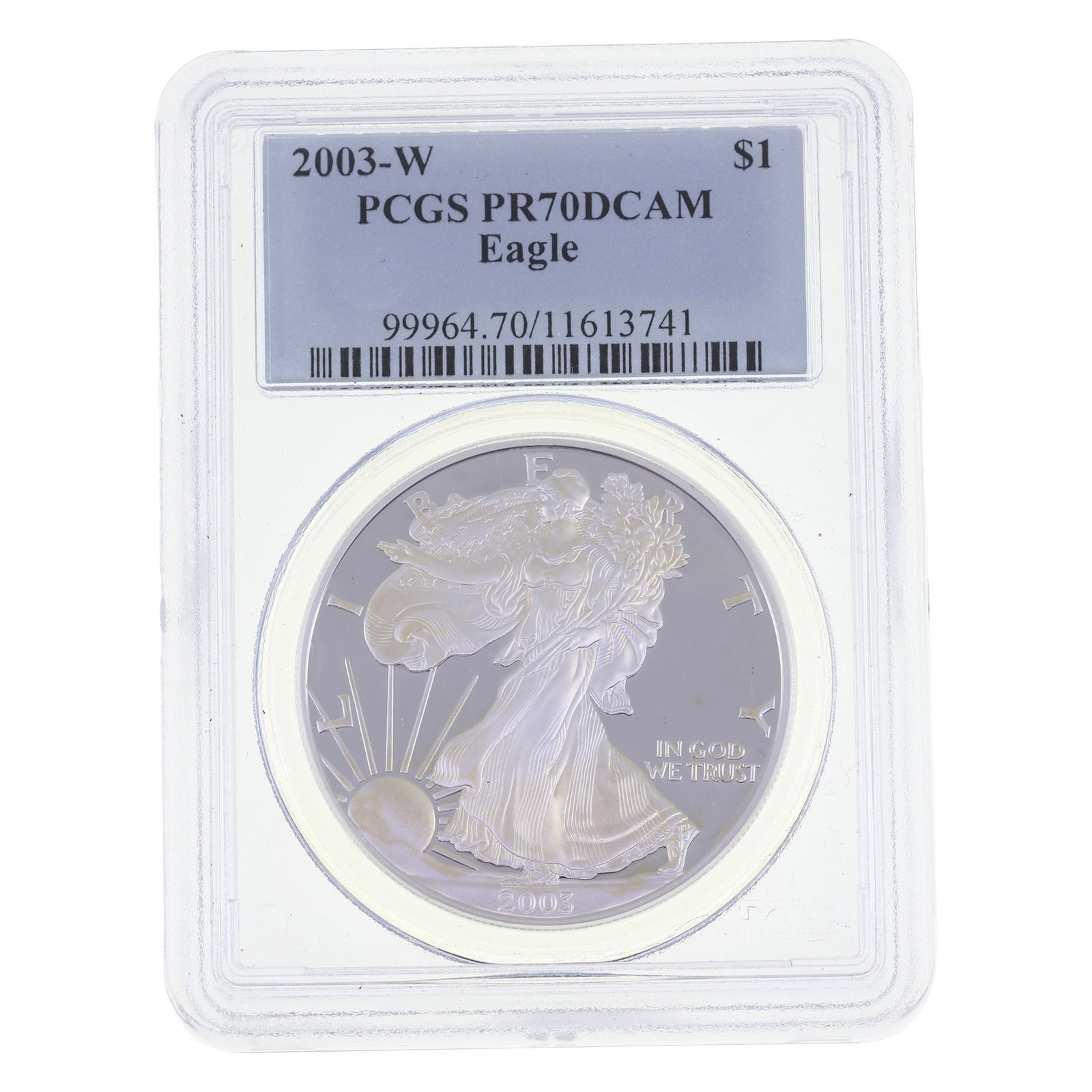 2003-W US .999 SILVER EAGLE $1 COIN PCGS PR 70 DCAM: 2003-W US .999 SILVER EAGLE $1 COIN PCGS PR 70 DCAM PCGS graded 2003-W United States .999 silver Eagle $1 coin, PR 70 DCAM. IMPORTANT NOTE - PLEASE READ: OUR IN-HOUSE SHIPPING & INVOICING Shippin