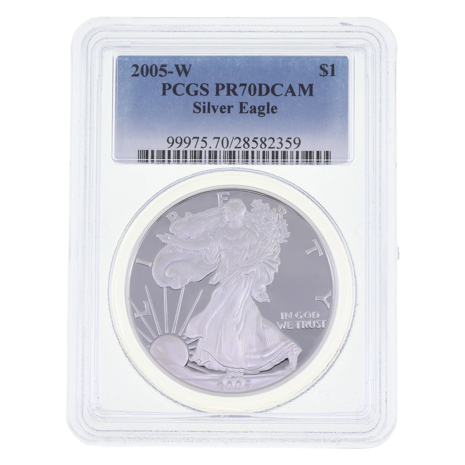 2005-W US .999 SILVER EAGLE $1 COIN PCGS PR 70 DCAM: 2005-W US .999 SILVER EAGLE $1 COIN PCGS PR 70 DCAM PCGS graded 2005-W United States .999 silver Eagle $1 coin, PR 70 DCAM. IMPORTANT NOTE - PLEASE READ: OUR IN-HOUSE SHIPPING & INVOICING Shippin
