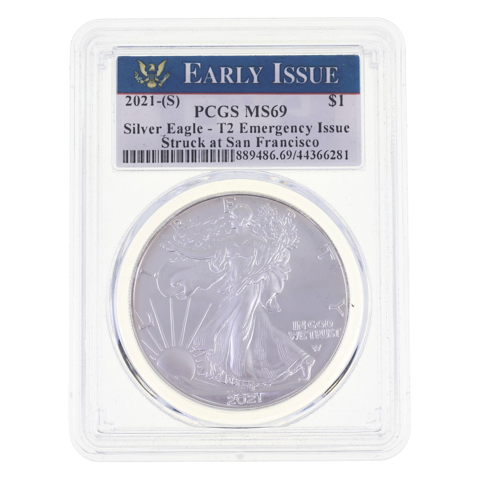 2021-S US .999 SILVER EAGLE $1 COIN TYPE 2 PCGS MS 69: 2021-S US .999 SILVER EAGLE $1 COIN TYPE 2 PCGS MS 69 PCGS graded 2021-S United States .999 silver Eagle $1 coin, Type 2, Emergency Issue, MS 69. IMPORTANT NOTE - PLEASE READ: OUR IN-HOUSE SHIPPI