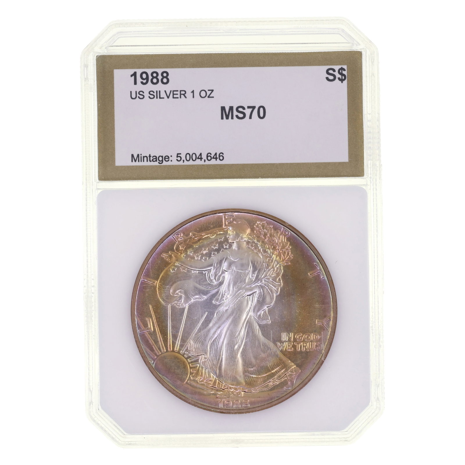 1988 US .999 SILVER EAGLE $1 COIN PCI MS 70: 1988 US .999 SILVER EAGLE $1 COIN PCI MS 70 PCI graded 1988 United States .999 silver Eagle $1 coin, MS 70. IMPORTANT NOTE - PLEASE READ: OUR IN-HOUSE SHIPPING & INVOICING Shipping: Li