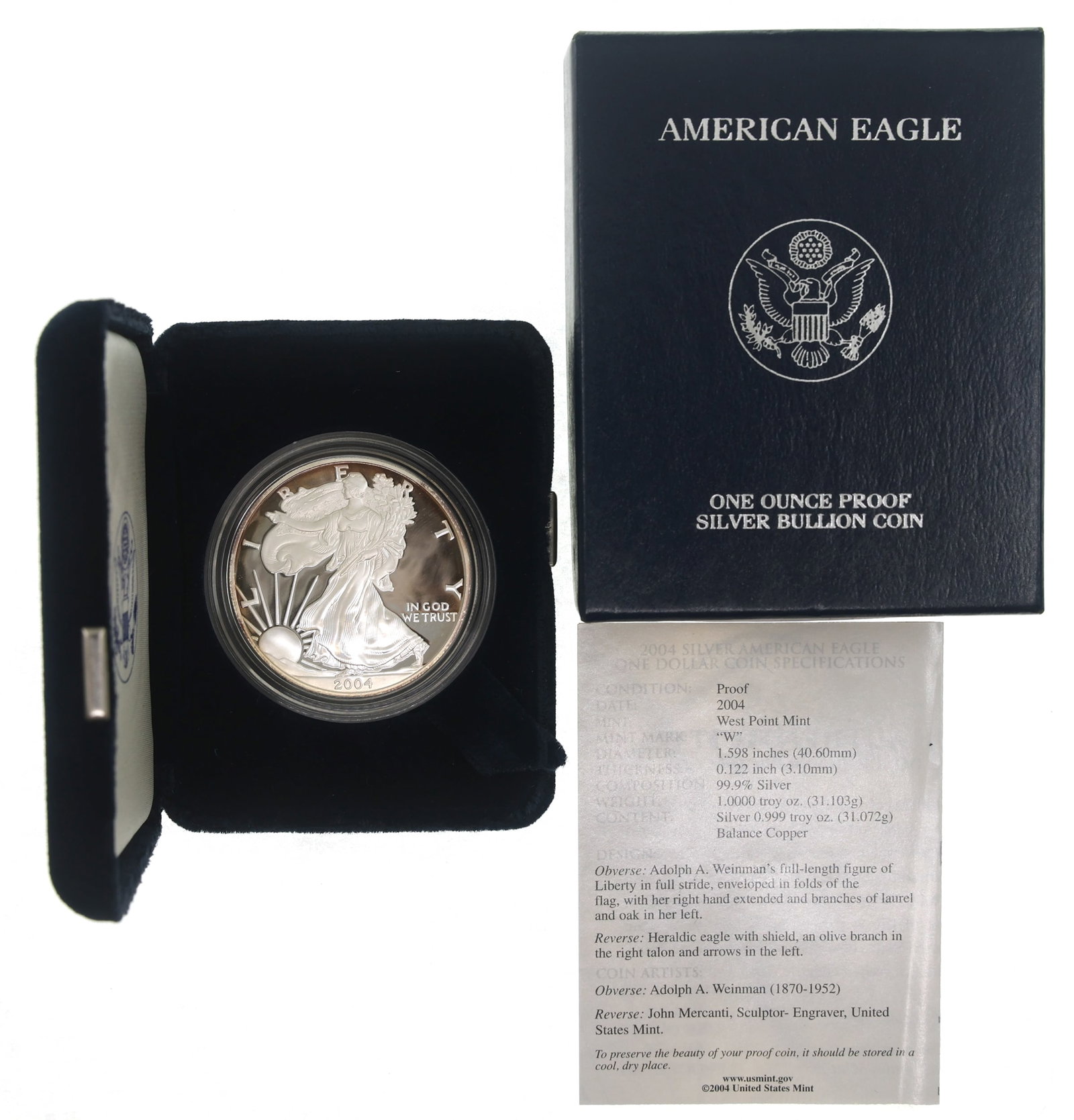 2004-W US .999 SILVER EAGLE $1 PROOF COIN (1 of 7)