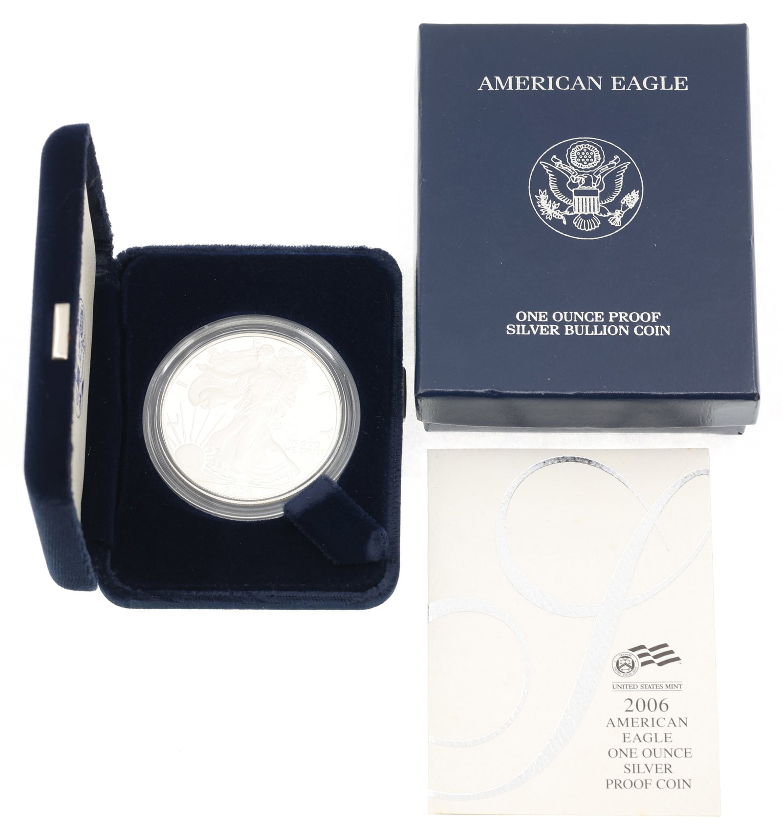 2006-W US .999 SILVER EAGLE $1 PROOF COIN: 2006-W US .999 SILVER EAGLE $1 PROOF COIN 2006-W United States .999 silver 1 oz Eagle $1 proof coin. Includes box and papers. IMPORTANT NOTE - PLEASE READ: OUR IN-HOUSE SHIPPING & INVOICING Ship