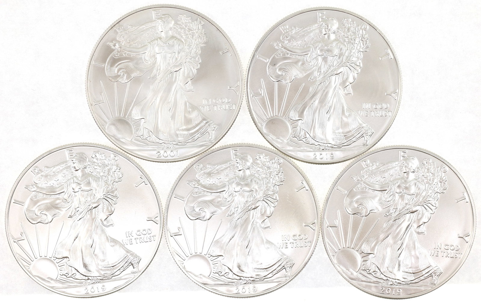 US SILVER EAGLE $1 UNC COINS - LOT OF 5 (1 of 4)