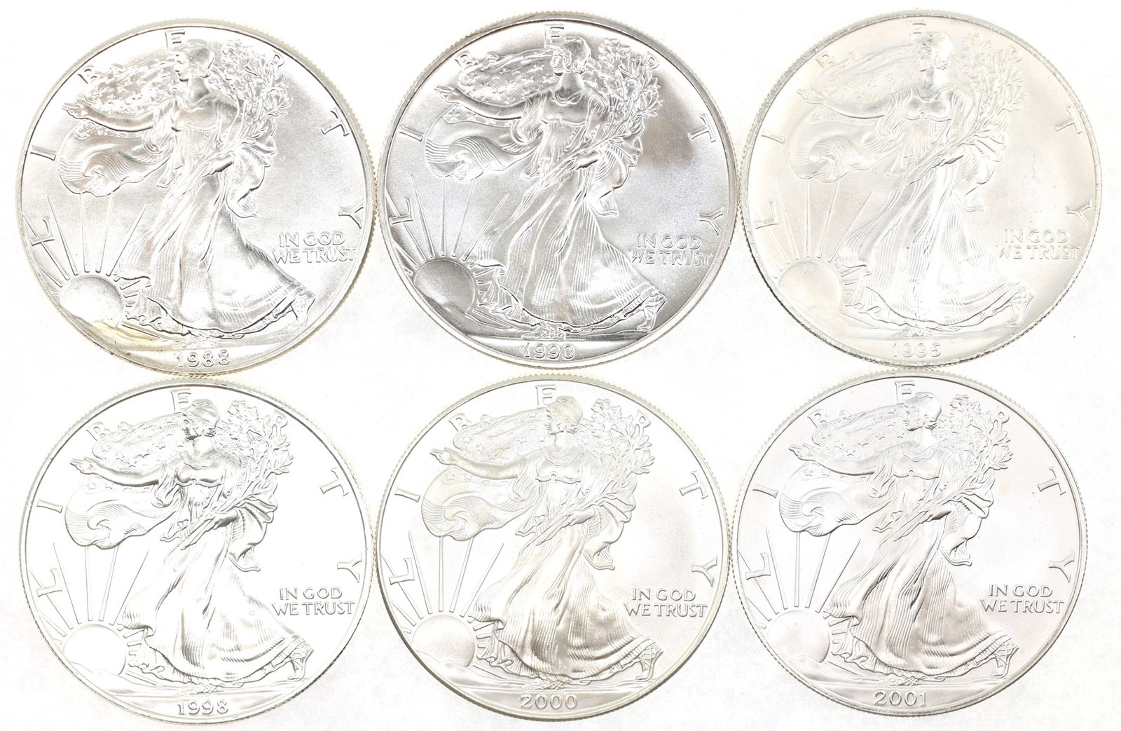 US SILVER EAGLE $1 UNC COINS - LOT OF 6 (1 of 4)