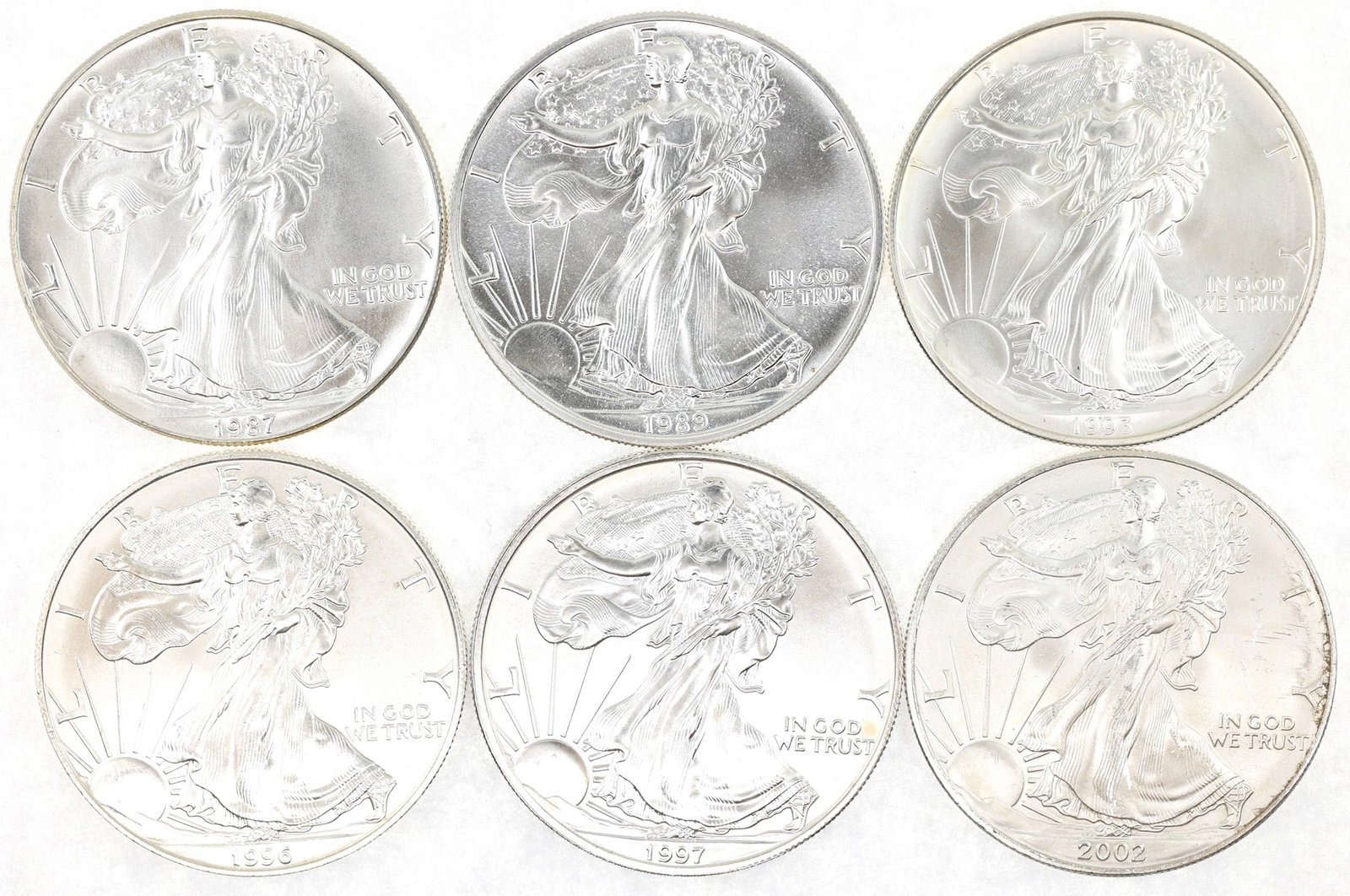 US SILVER EAGLE $1 UNC COINS - LOT OF 6 (1 of 4)