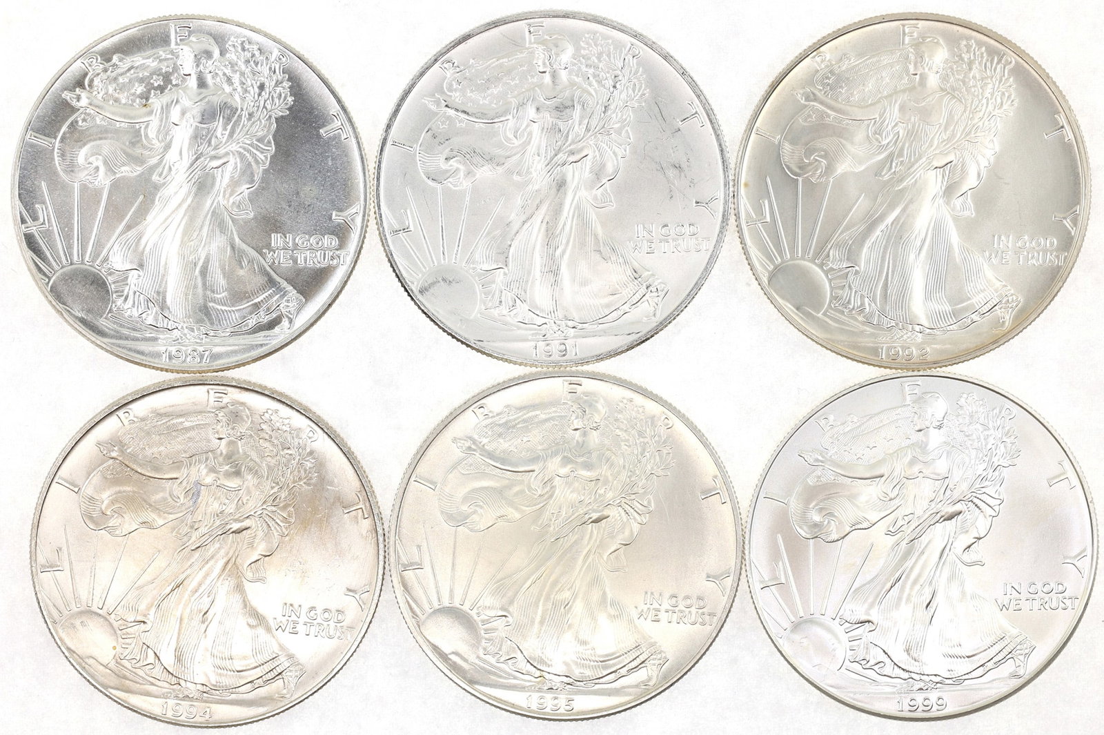 US SILVER EAGLE $1 UNC COINS - LOT OF 6 (1 of 4)