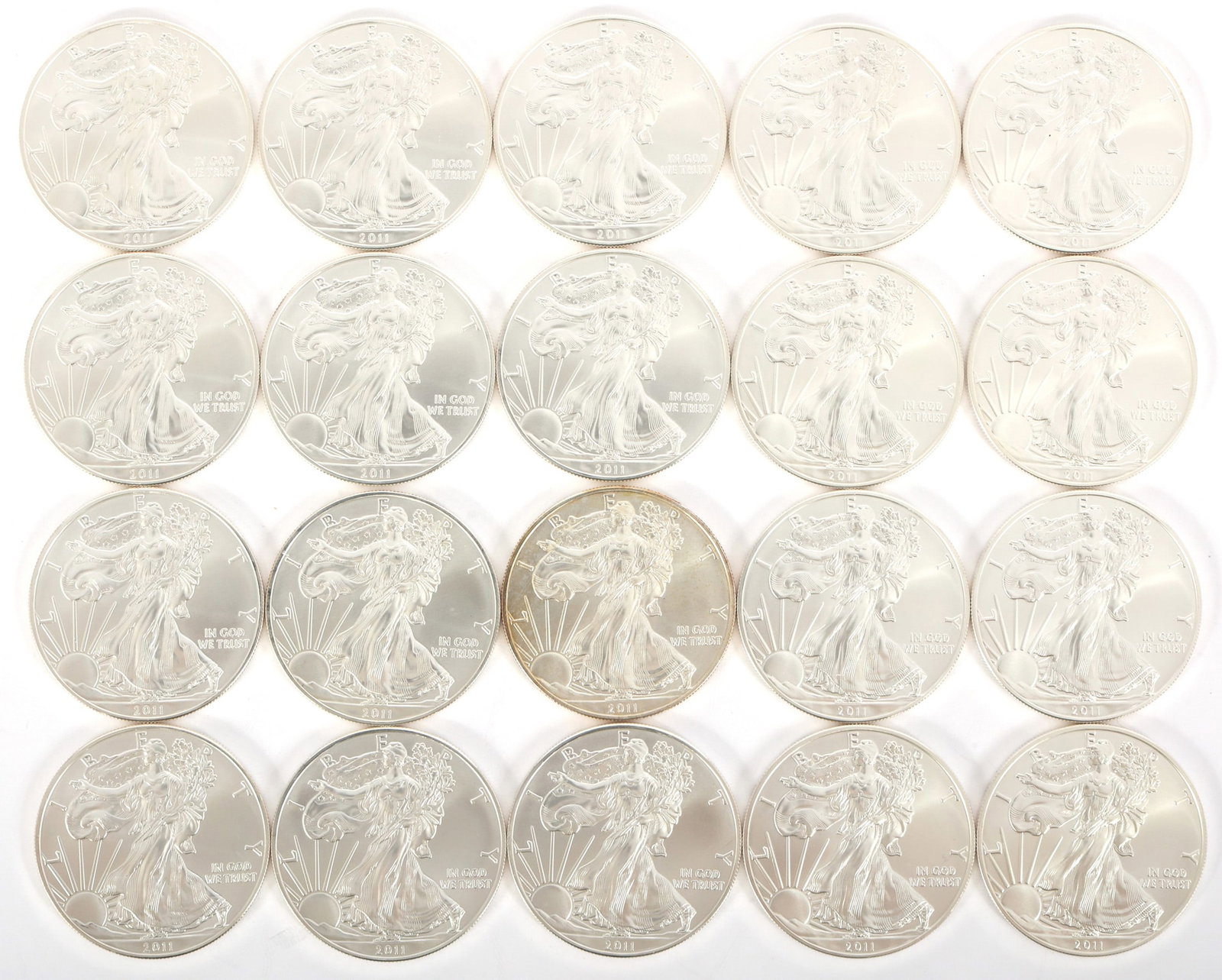 2011 US .999 SILVER EAGLE $1 UNC COINS - LOT OF 20 (1 of 8)