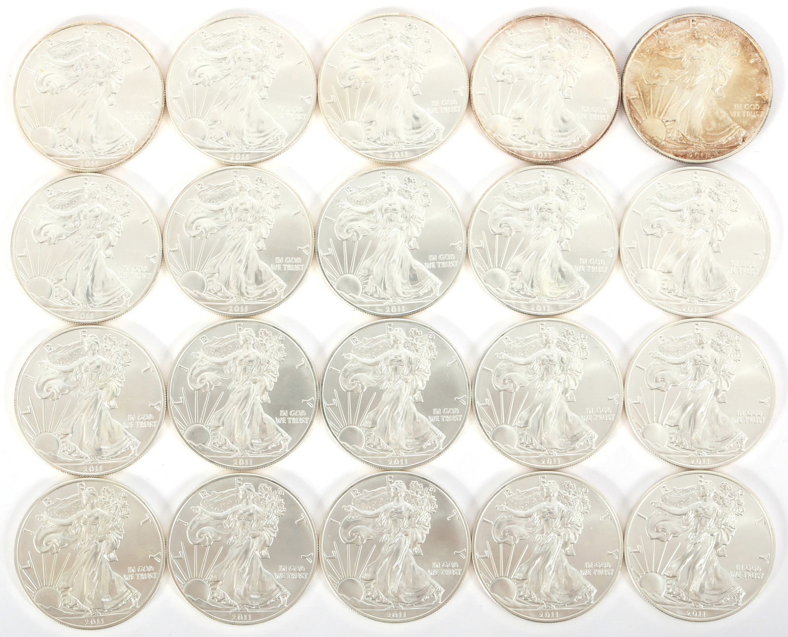 2011 US .999 SILVER EAGLE $1 UNC COINS - LOT OF 20 (1 of 9)