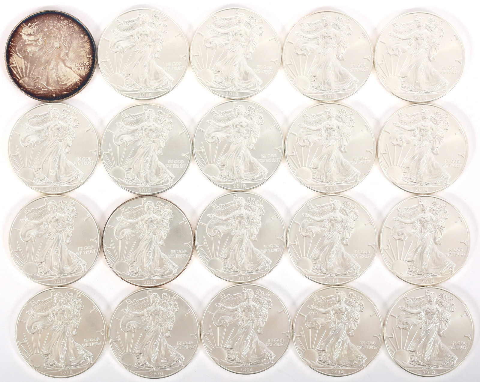 2018 US .999 SILVER EAGLE $1 UNC COINS - LOT OF 20 (1 of 8)
