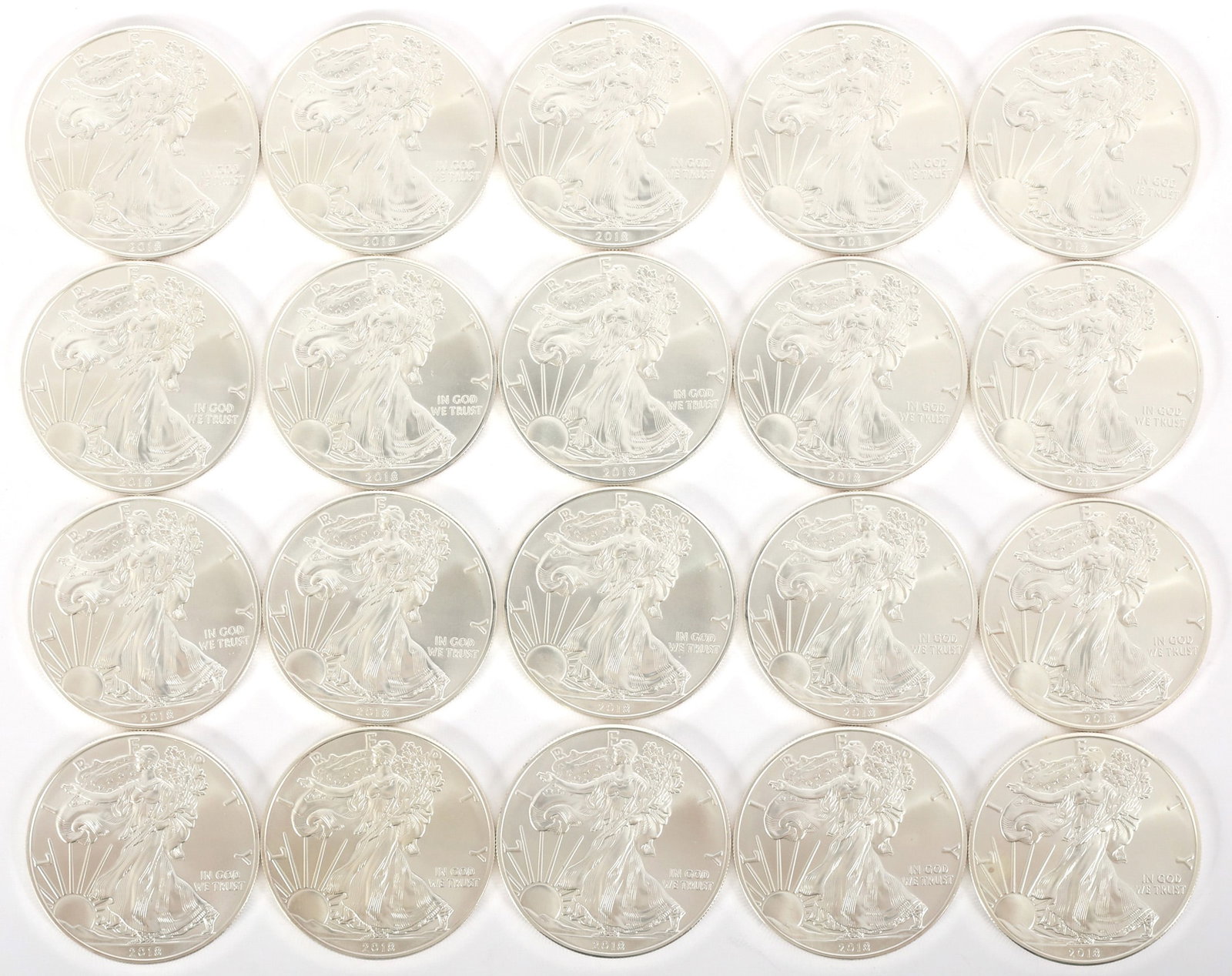 2018 US .999 SILVER EAGLE $1 UNC COINS - LOT OF 20 (1 of 8)