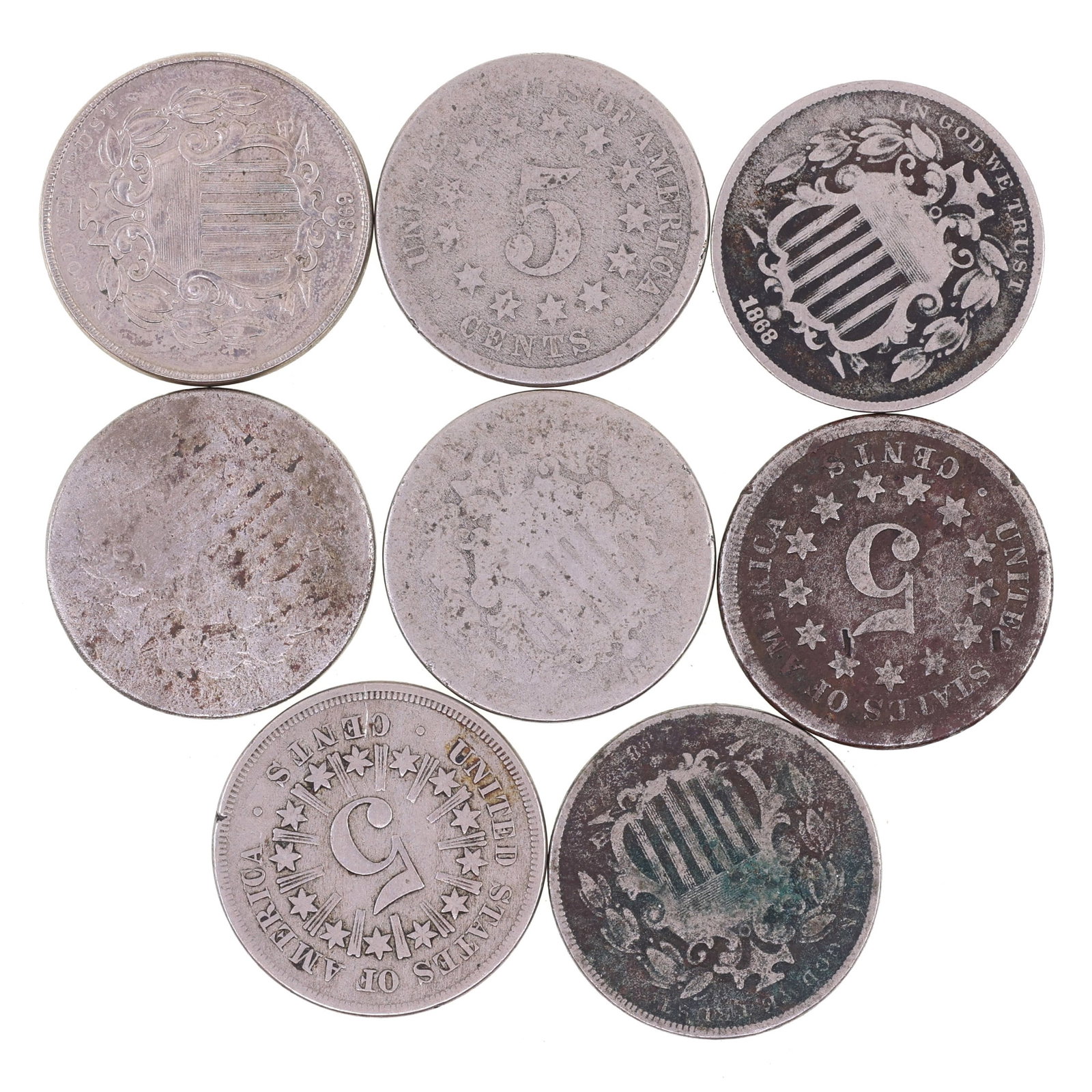19TH C. US SHIELD 5-CENT COINS (1 of 2)
