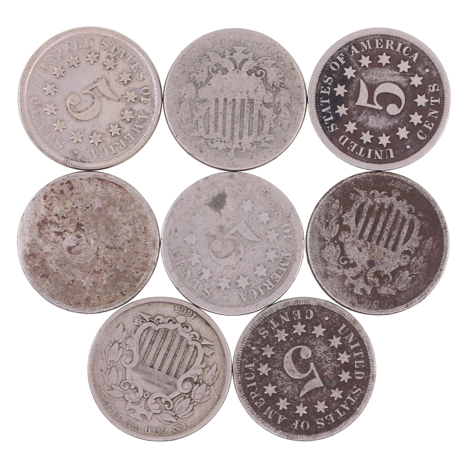 19TH C. US SHIELD 5-CENT COINS - 2
