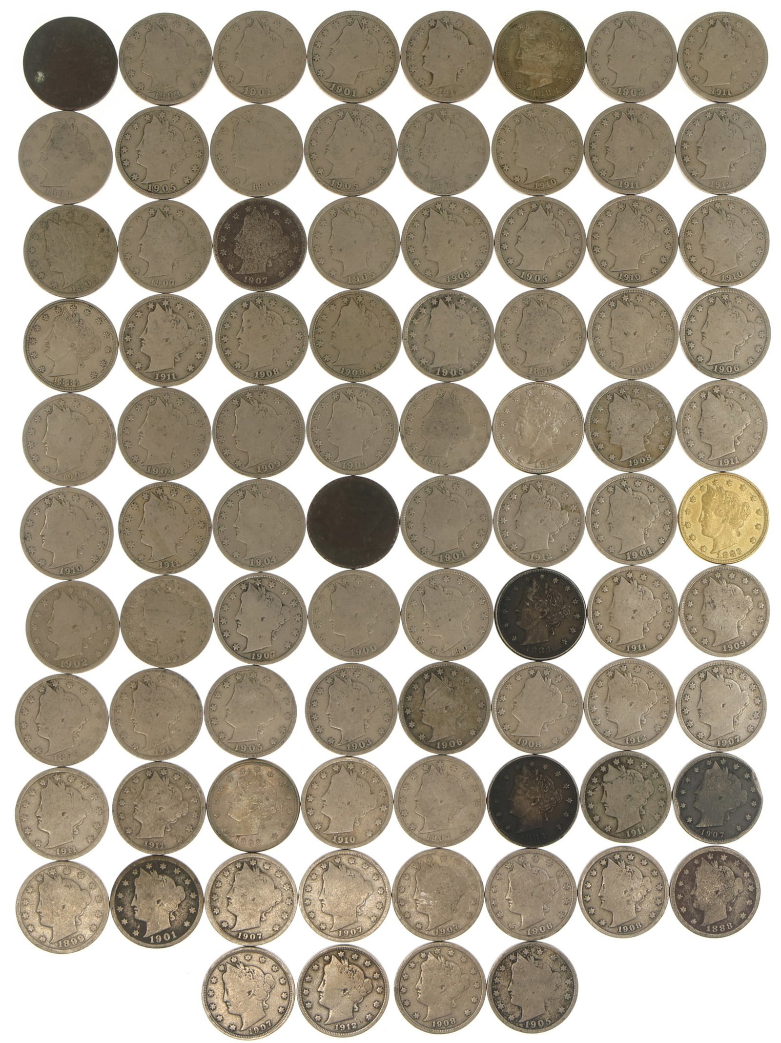 US LIBERTY "V" NICKELS (1 of 6)