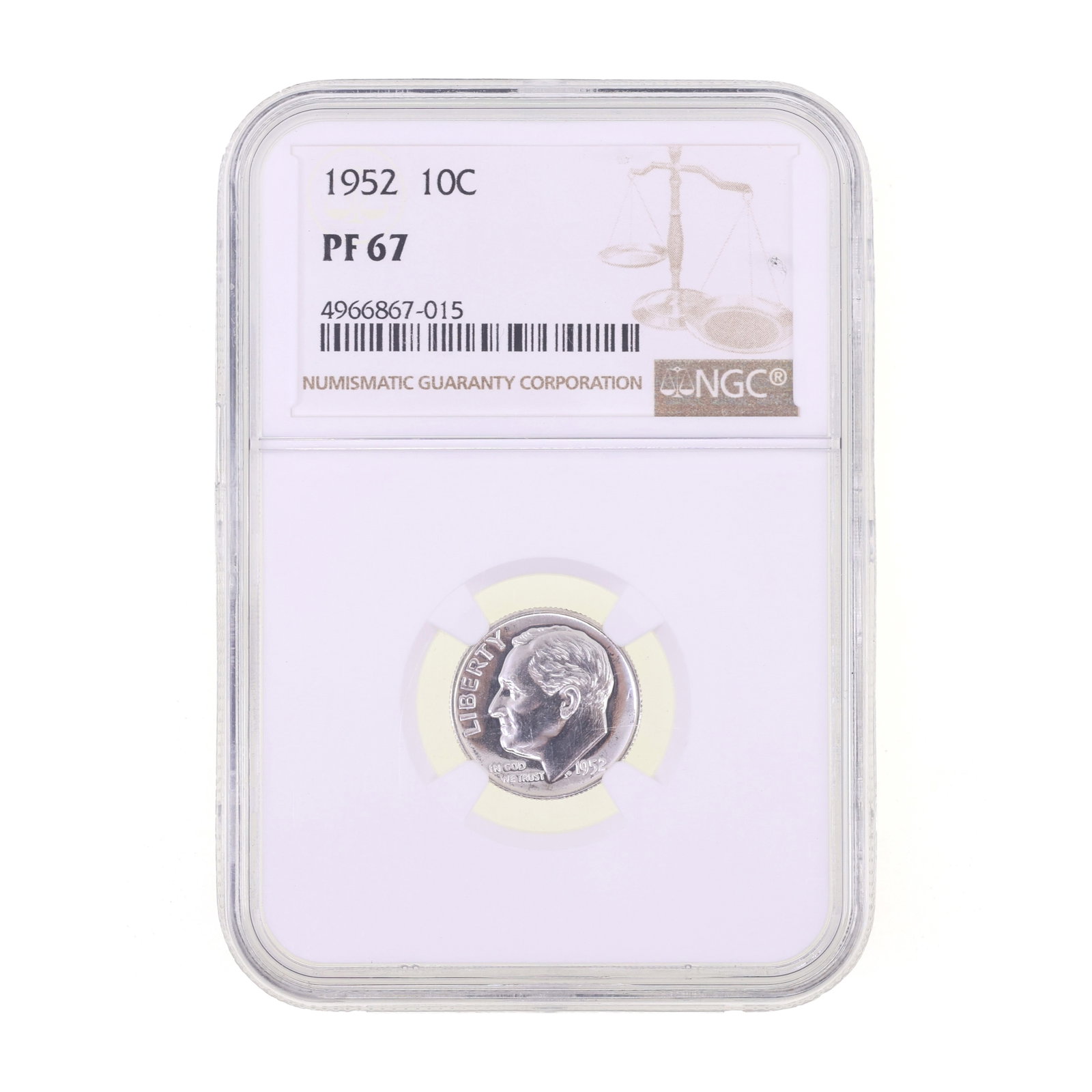 1952 US SILVER ROOSEVELT DIME 10C COIN NGC PF 67 (1 of 2)