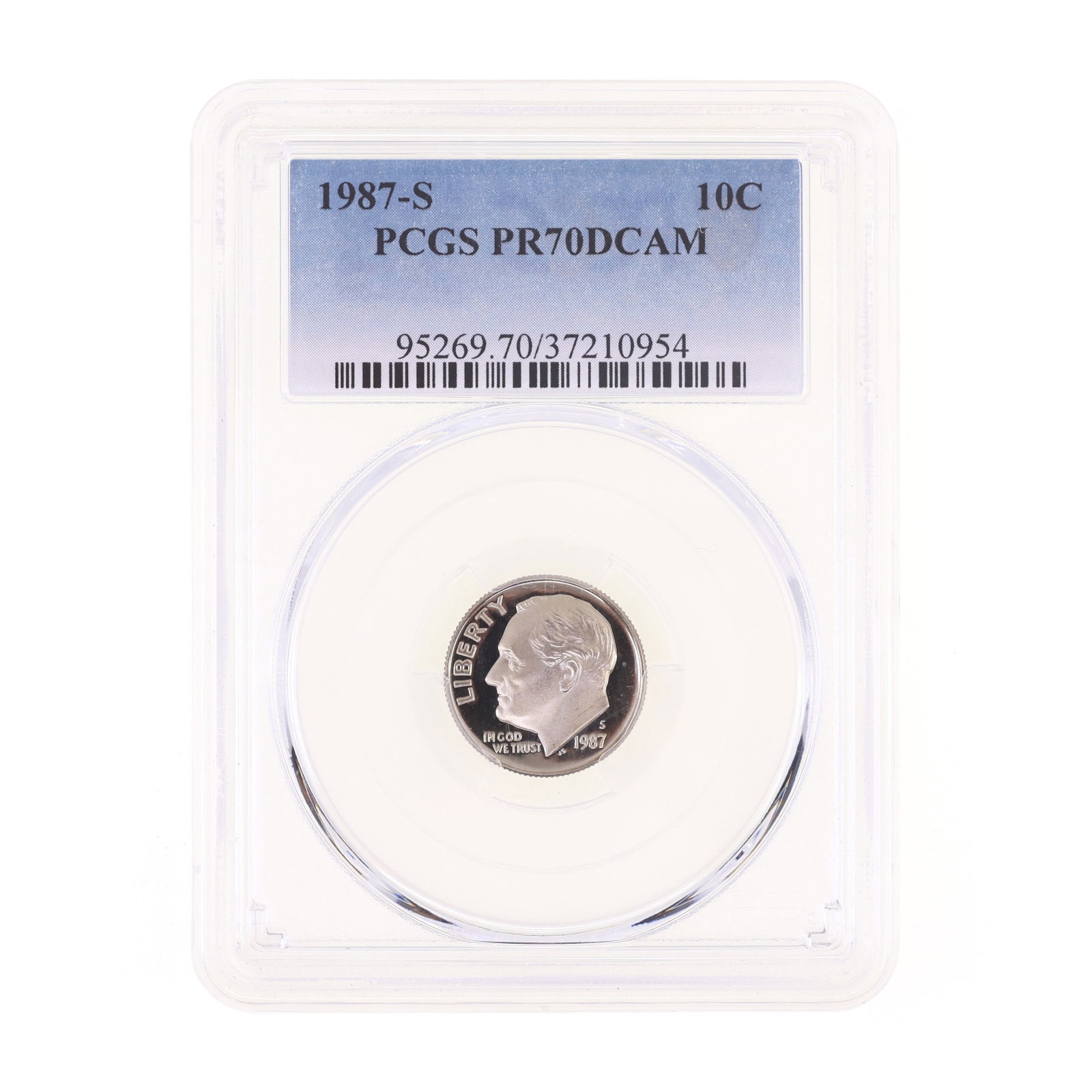 1987-S US SILVER ROOSEVELT DIME 10C COIN PCGS PR70 DCAM: 1987-S US SILVER ROOSEVELT DIME 10C COIN PCGS PR70 DCAM PCGS graded 1987-S US silver Roosevelt dime 10c coin, PR 70 DCAM. IMPORTANT NOTE - PLEASE READ: OUR IN-HOUSE SHIPPING & INVOICING Shipping: Live