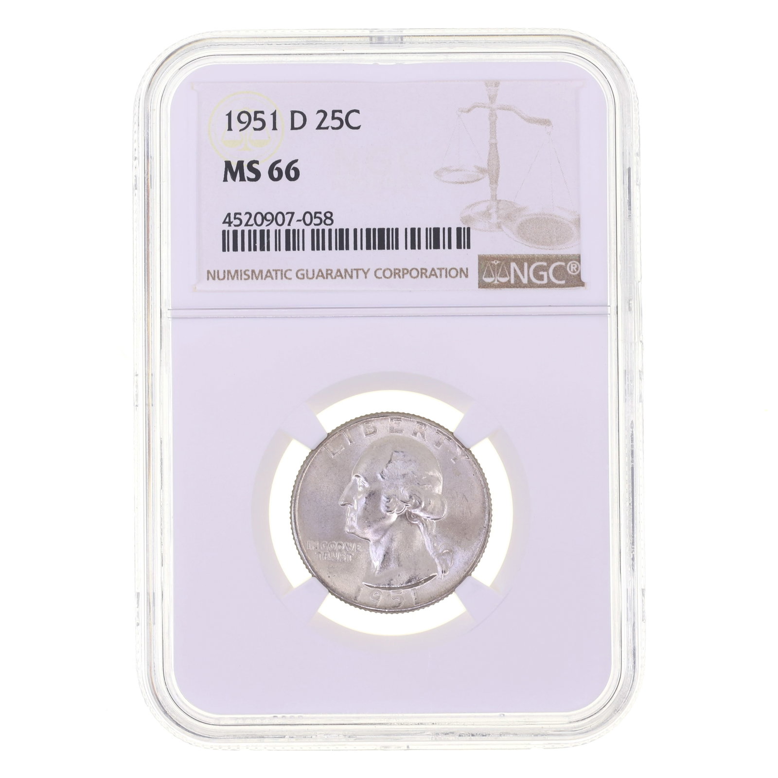 1951-D US SILVER WASHINGTON 25C COIN NGC MS 66 (1 of 2)