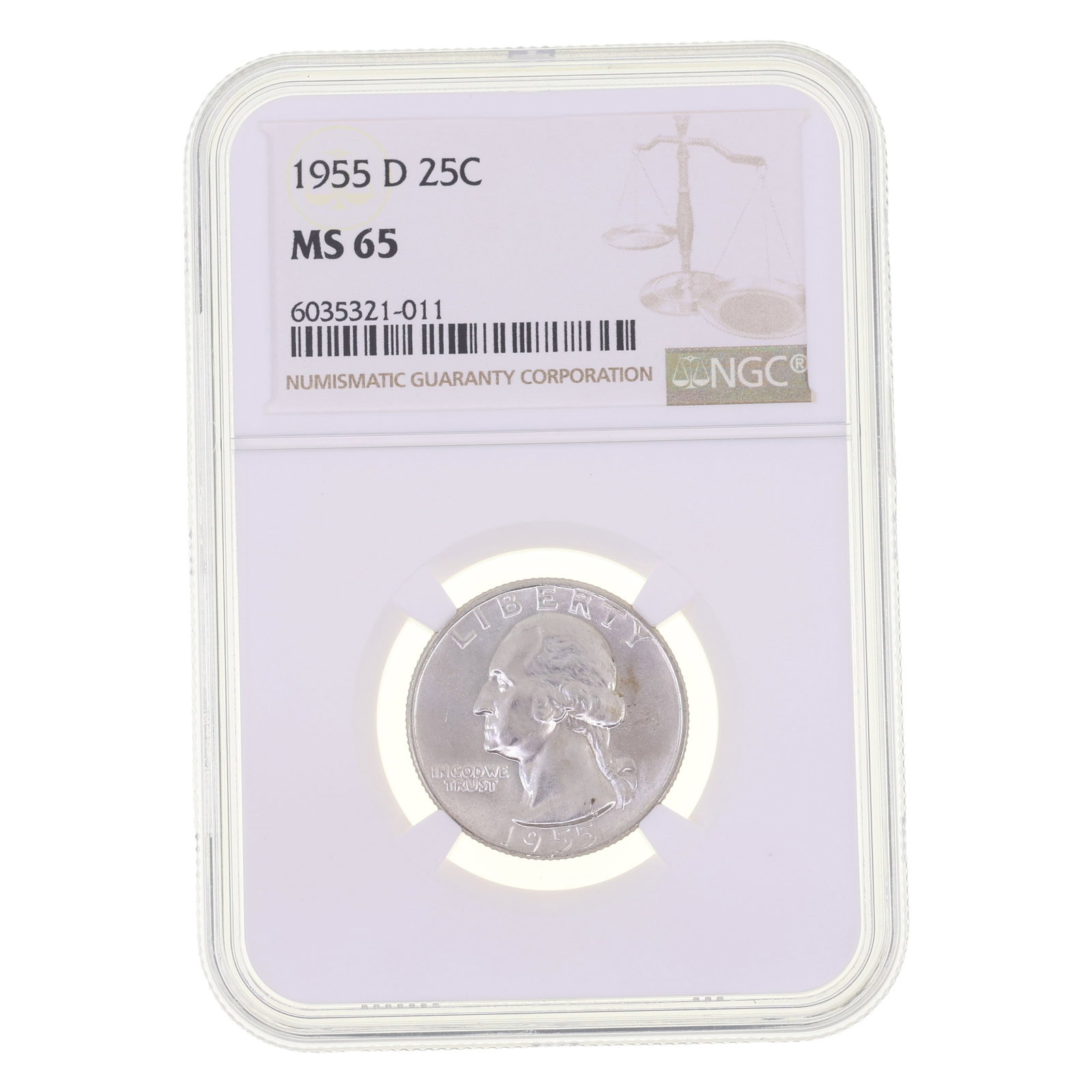 1955-D US SILVER WASHINGTON 25C NGC MS 65 (1 of 2)
