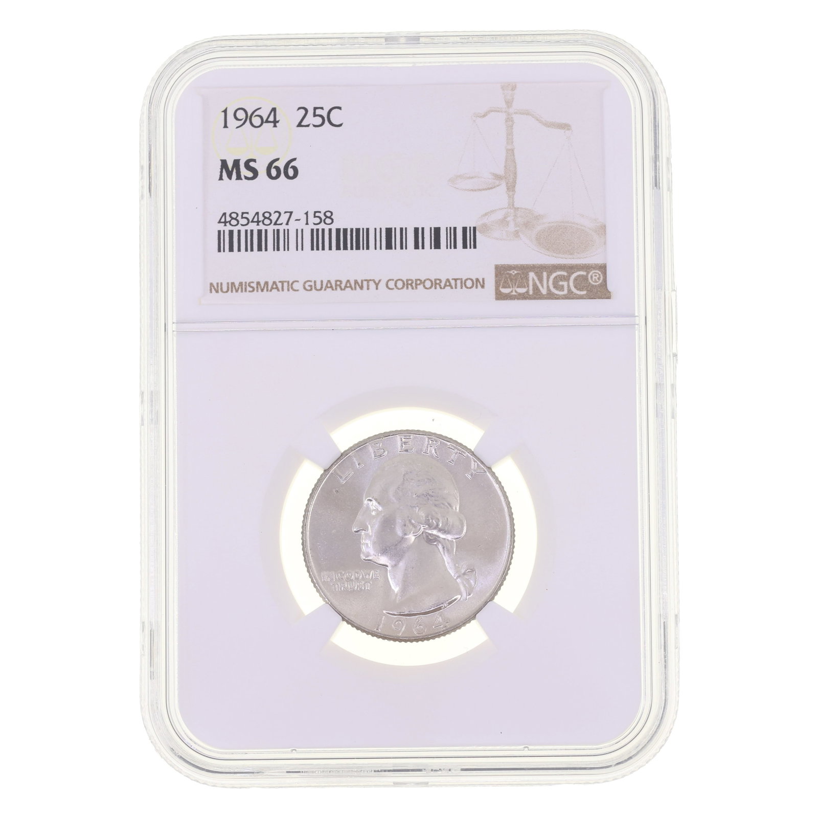 1964 US SILVER WASHINGTON 25C COIN NGC MS 66 (1 of 2)