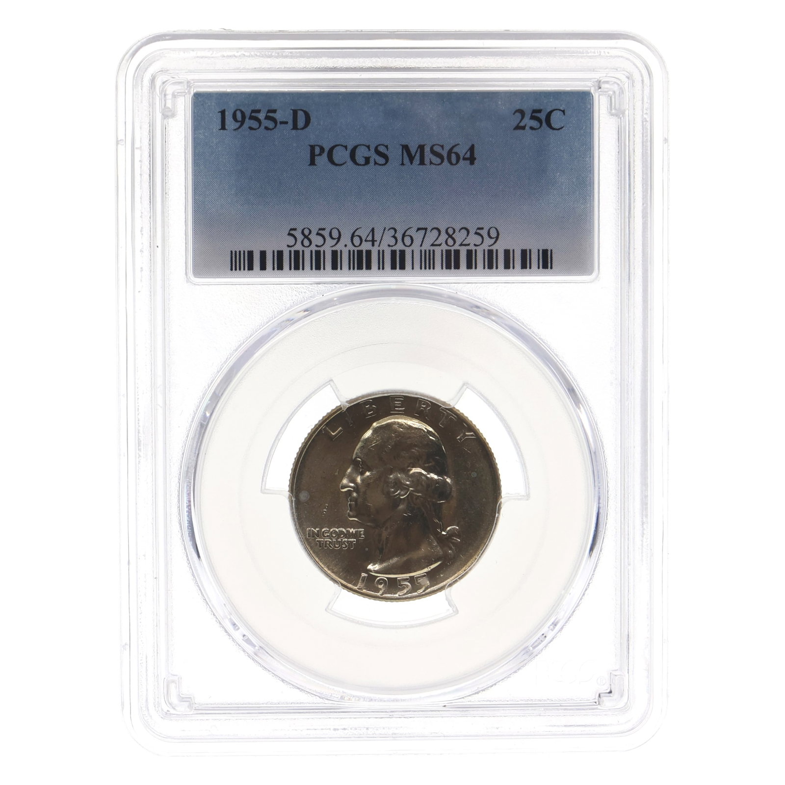 1955-D US SILVER WASHINGTON 25C COIN PCGS MS 64 (1 of 2)