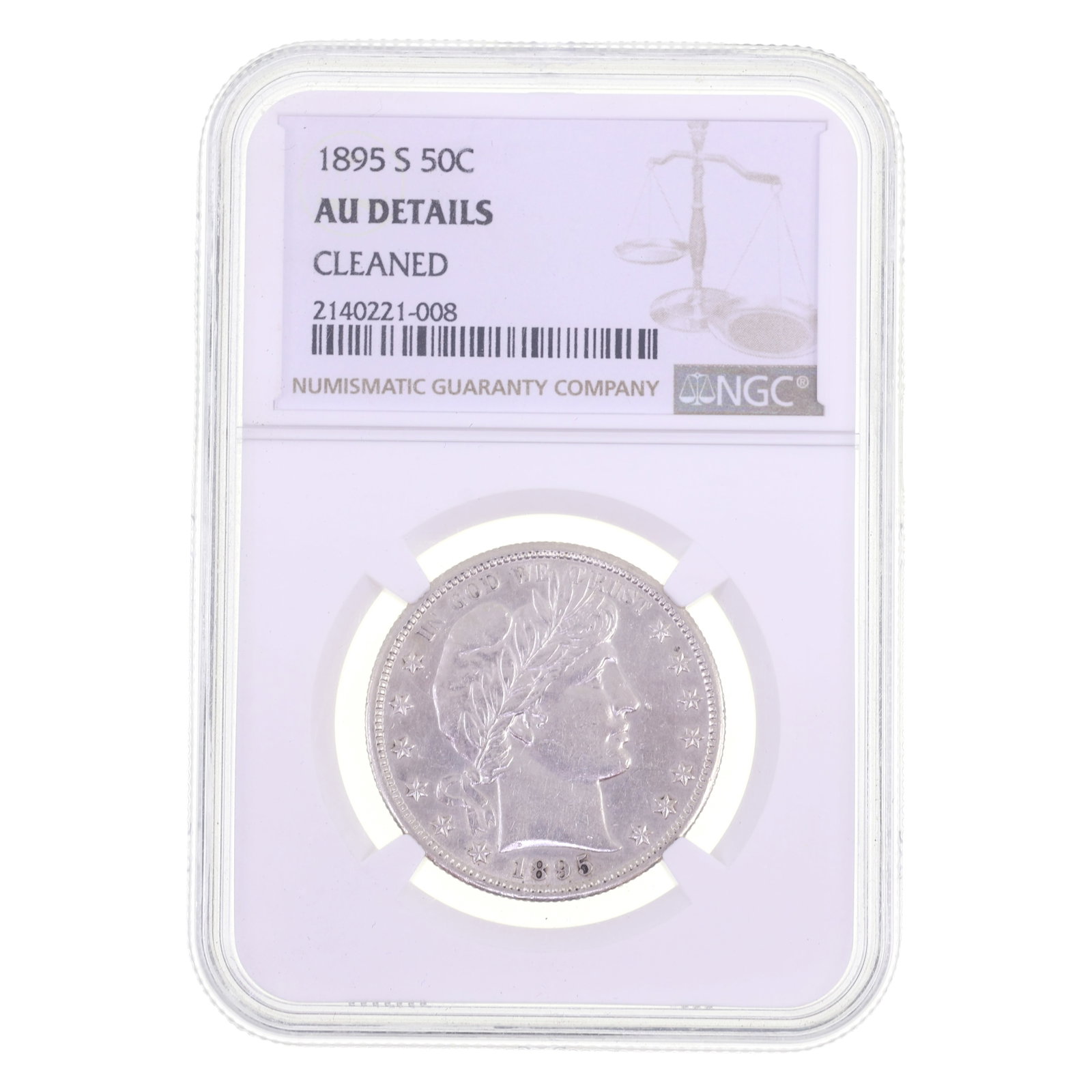 1895 S US BARBER 50C COIN NGC AU DETAILS CLEANED (1 of 2)