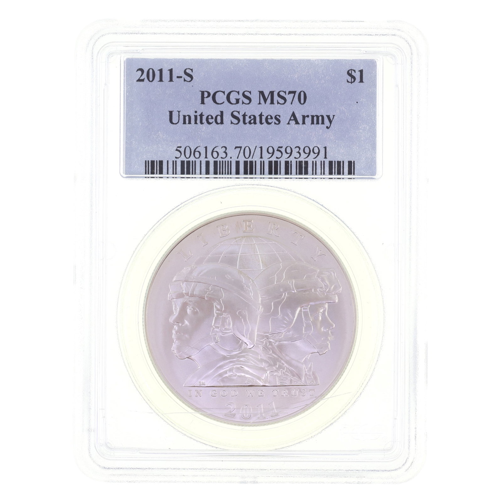 2011-S US ARMY COMMEMORATIVE $1 COIN PCGS MS70: 2011-S US ARMY COMMEMORATIVE $1 COIN PCGS MS70 PCGS graded 2011-S United States Army commemorative $1 coin in .900 silver, MS 70. IMPORTANT NOTE - PLEASE READ: OUR IN-HOUSE SHIPPING & INVOICING Shippi