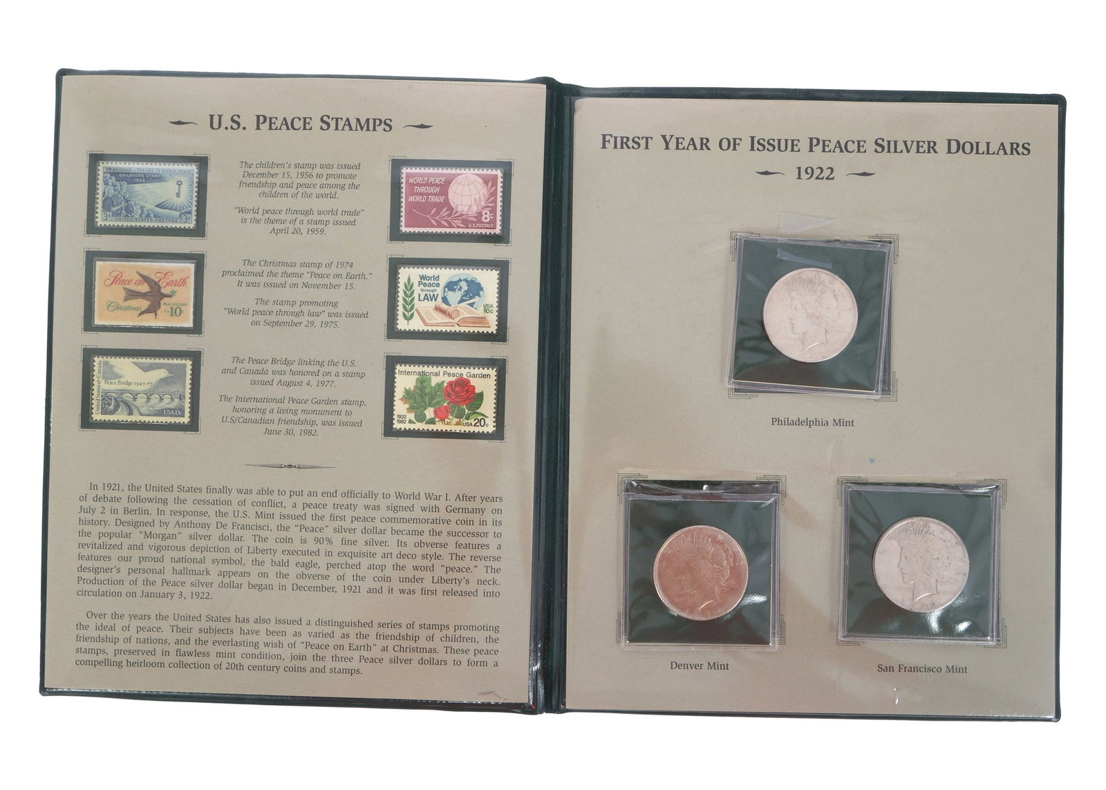 US PEACE DOLLARS & PEACE STAMPS COLLECTION (1 of 2)