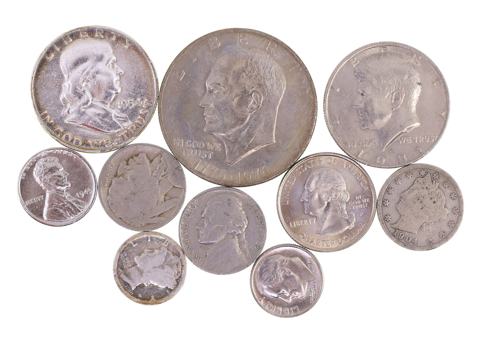 20TH C. UNITED STATES COINAGE - 1C TO $1: 20TH C. UNITED STATES COINAGE - 1C TO $1 20th-century United States coinage: 1943 steel Wheat penny 1923 Buffalo nickel 1939 Jefferson nickel 1904 "V" nickel 1919 Merc