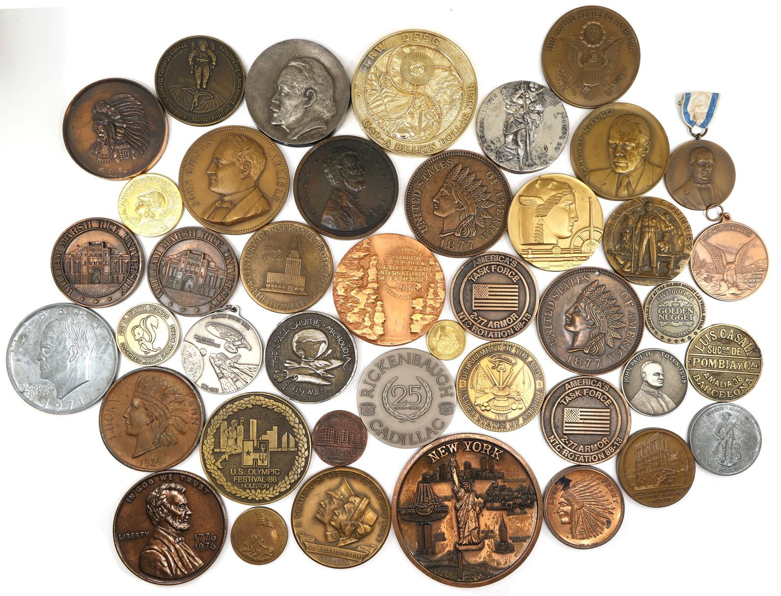 20TH C. BRASS, BRONZE & PEWTER TABLE MEDALS (1 of 10)