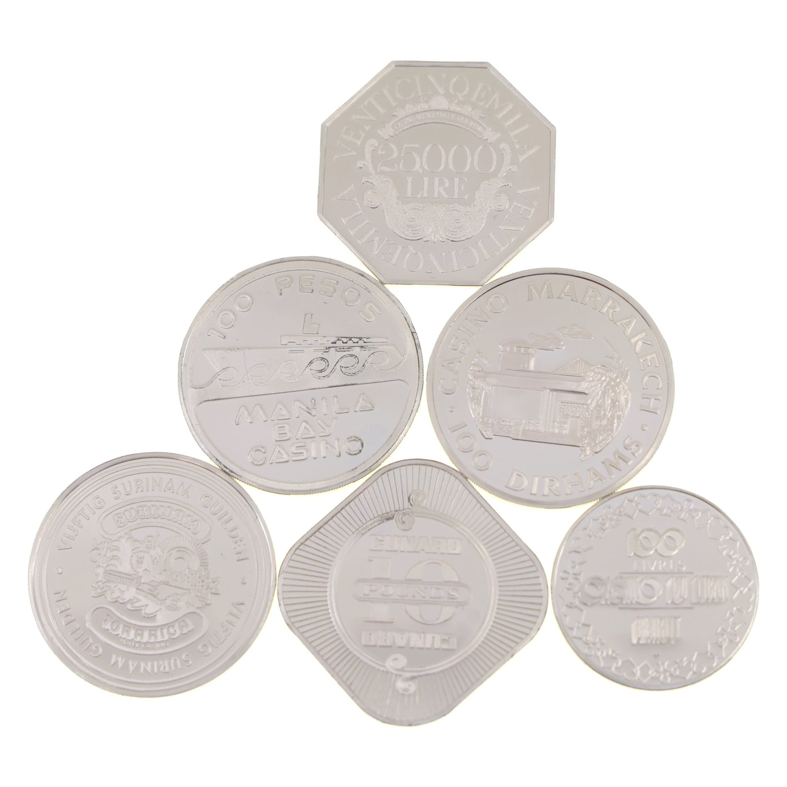STERLING SILVER WORLD CASINO TOKENS BY FRANKLIN MINT (1 of 5)