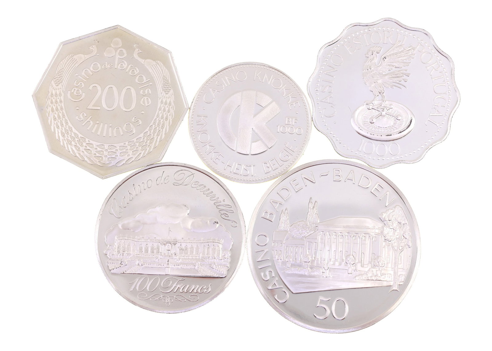 STERLING SILVER WORLD CASINO TOKENS BY FRANKLIN MINT (1 of 5)