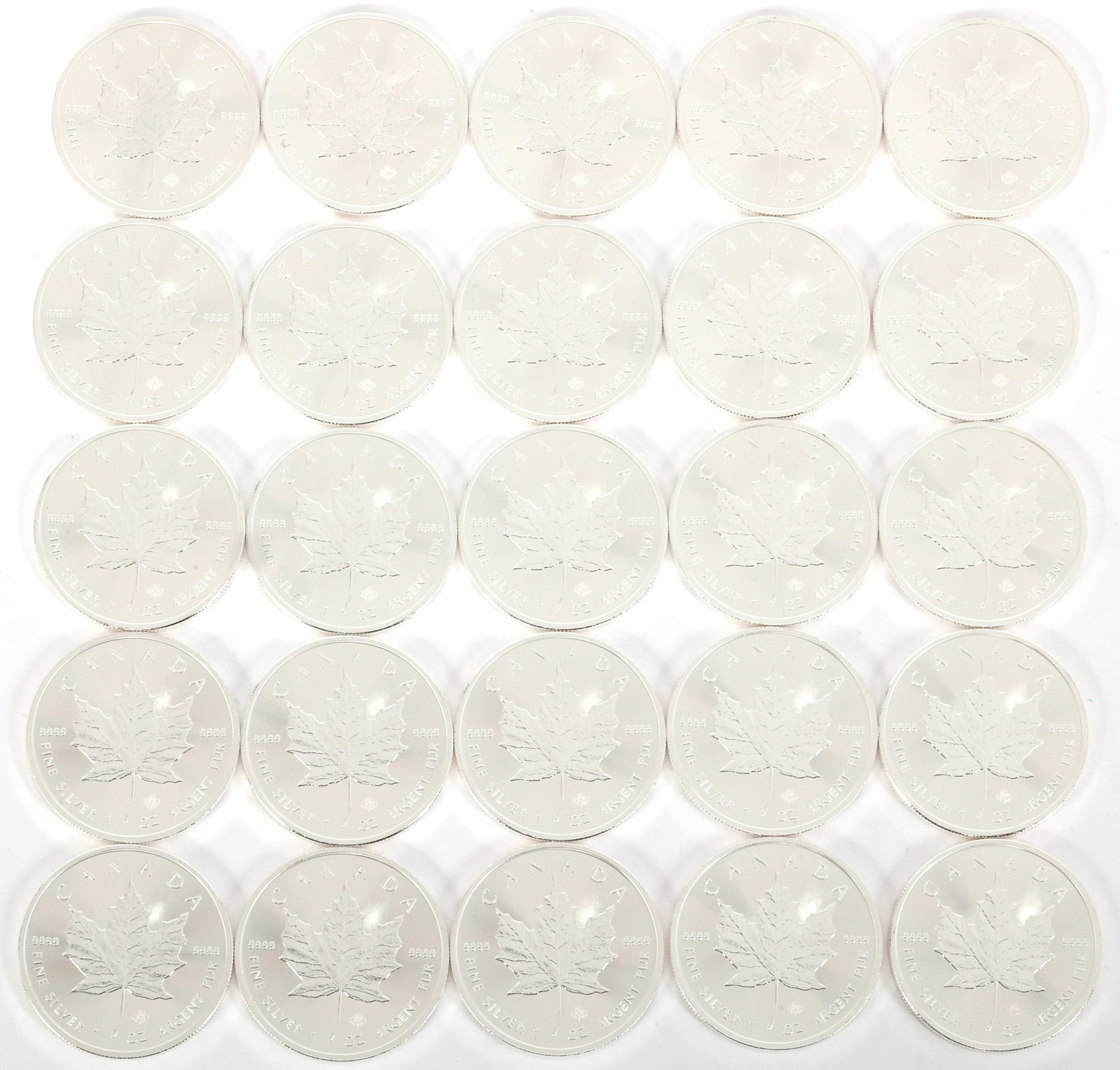 2016 CANADIAN .999 SILVER MAPLE LEAF COINS - LOT OF 25 (1 of 7)
