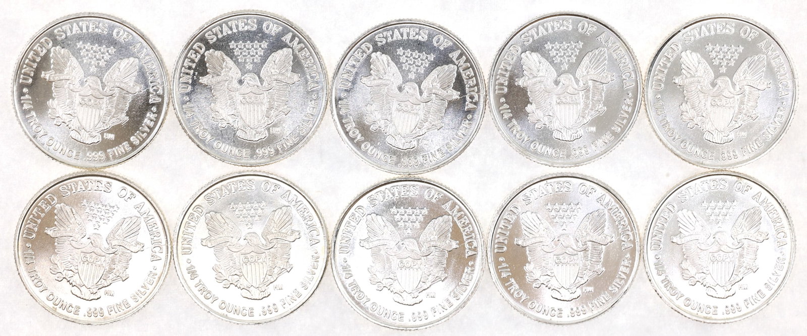 US .999 SILVER 1/4 OZT BULLION ROUNDS - 2.5 OZT TOTAL (1 of 6)