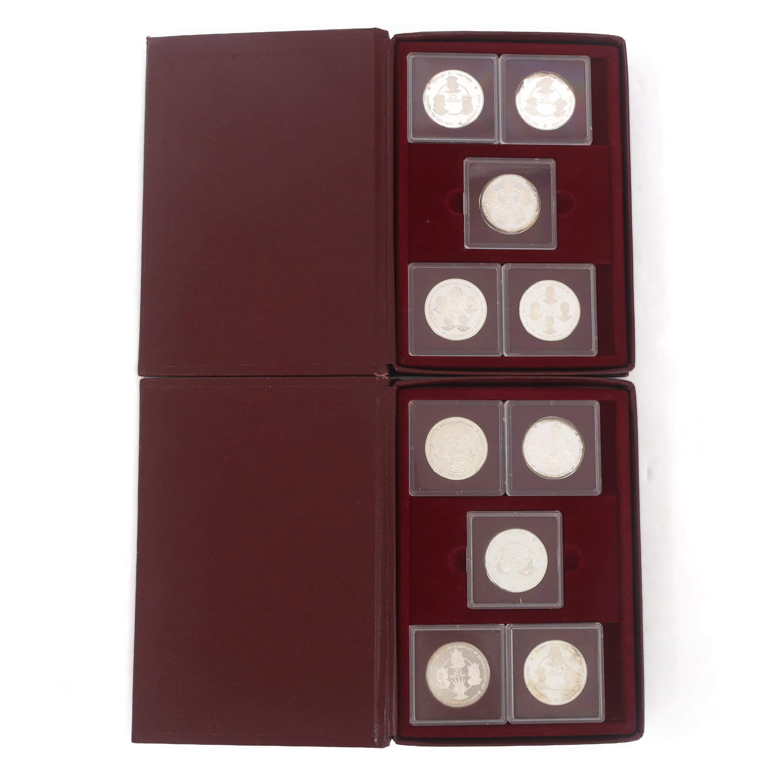 CAYMAN ISLANDS 1980 .500 SILVER KING $25 COINS: CAYMAN ISLANDS 1980 .500 SILVER KING $25 COINS The Cayman Islands 1980 "Silver Kings" $25 commemorative coin collection. Includes (10) .500 silver, 35g coins. Includes original box. IMPORTANT