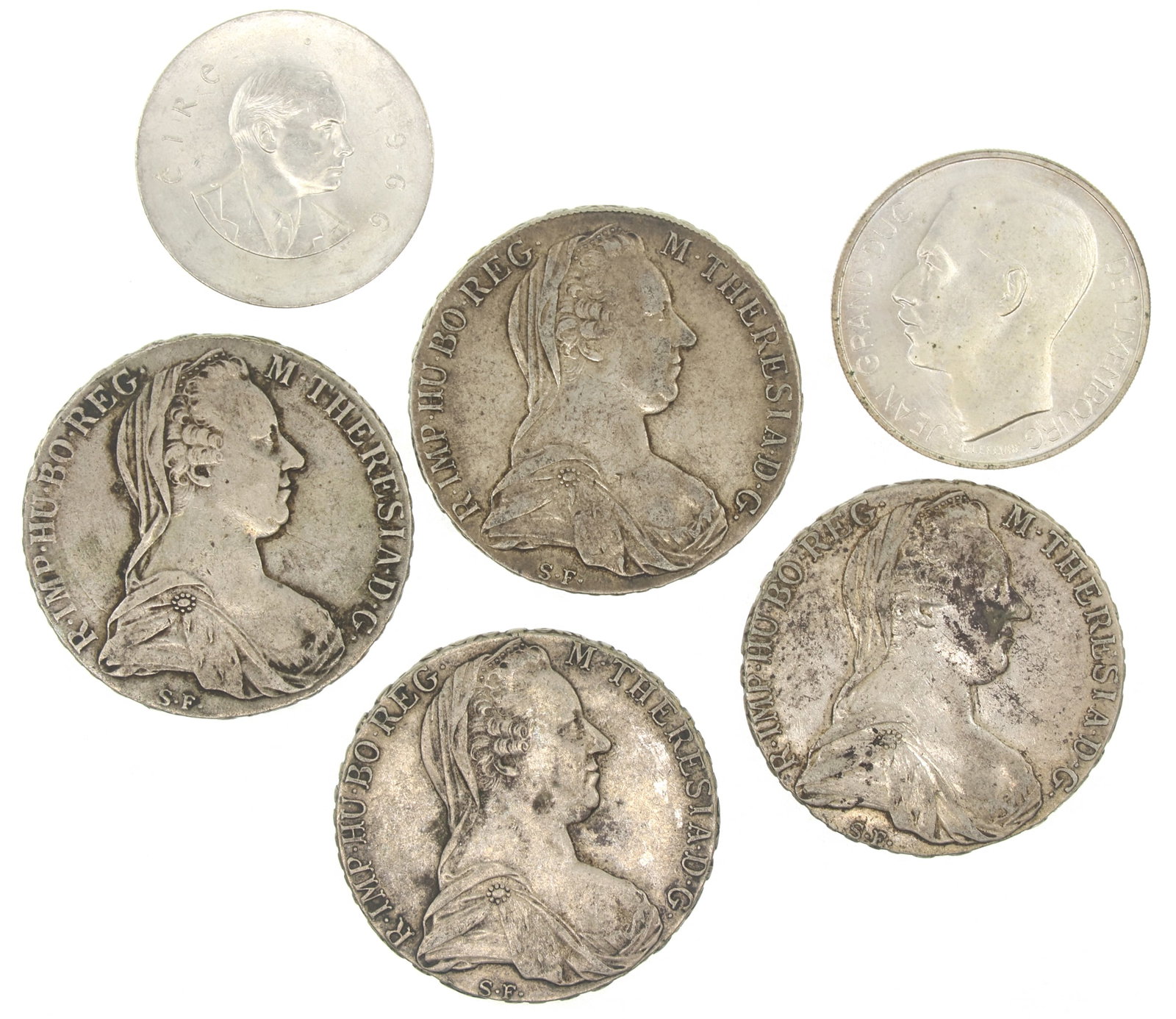 1780 MARIA THERESA SILVER THALERS & FOREIGN SILVER COINS: 1780 MARIA THERESA SILVER THALERS & FOREIGN SILVER COINS 1780 Austria Maria Theresa Silver Thalers & other foreign silver coins. Weight: 148g IMPORTANT NOTE - PLEASE READ: OUR IN-HOUSE
