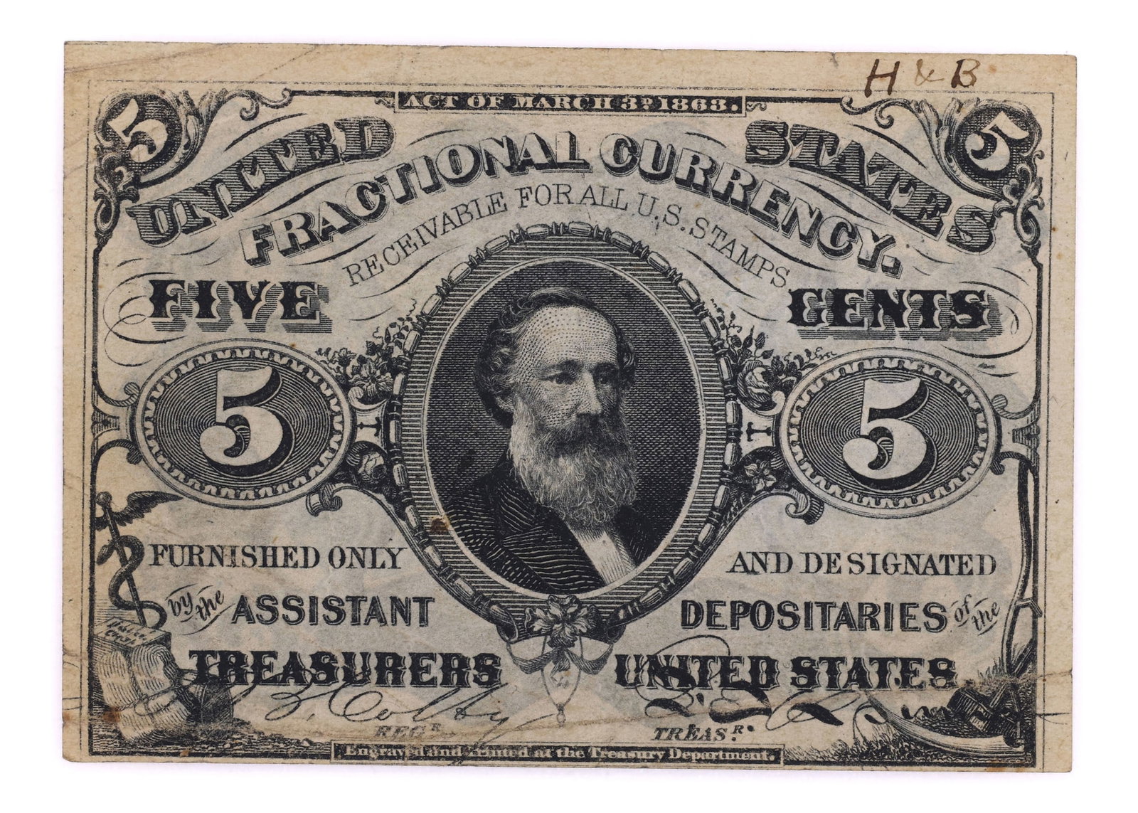 OBSOLETE US 5C 3RD ISSUE FRACTIONAL CURRENCY: OBSOLETE US 5C 3RD ISSUE FRACTIONAL CURRENCY Obsolete United States 5c, 3rd issue, fractional currency, "green-back." IMPORTANT NOTE - PLEASE READ: OUR IN-HOUSE SHIPPING & INVOICING Shipping: