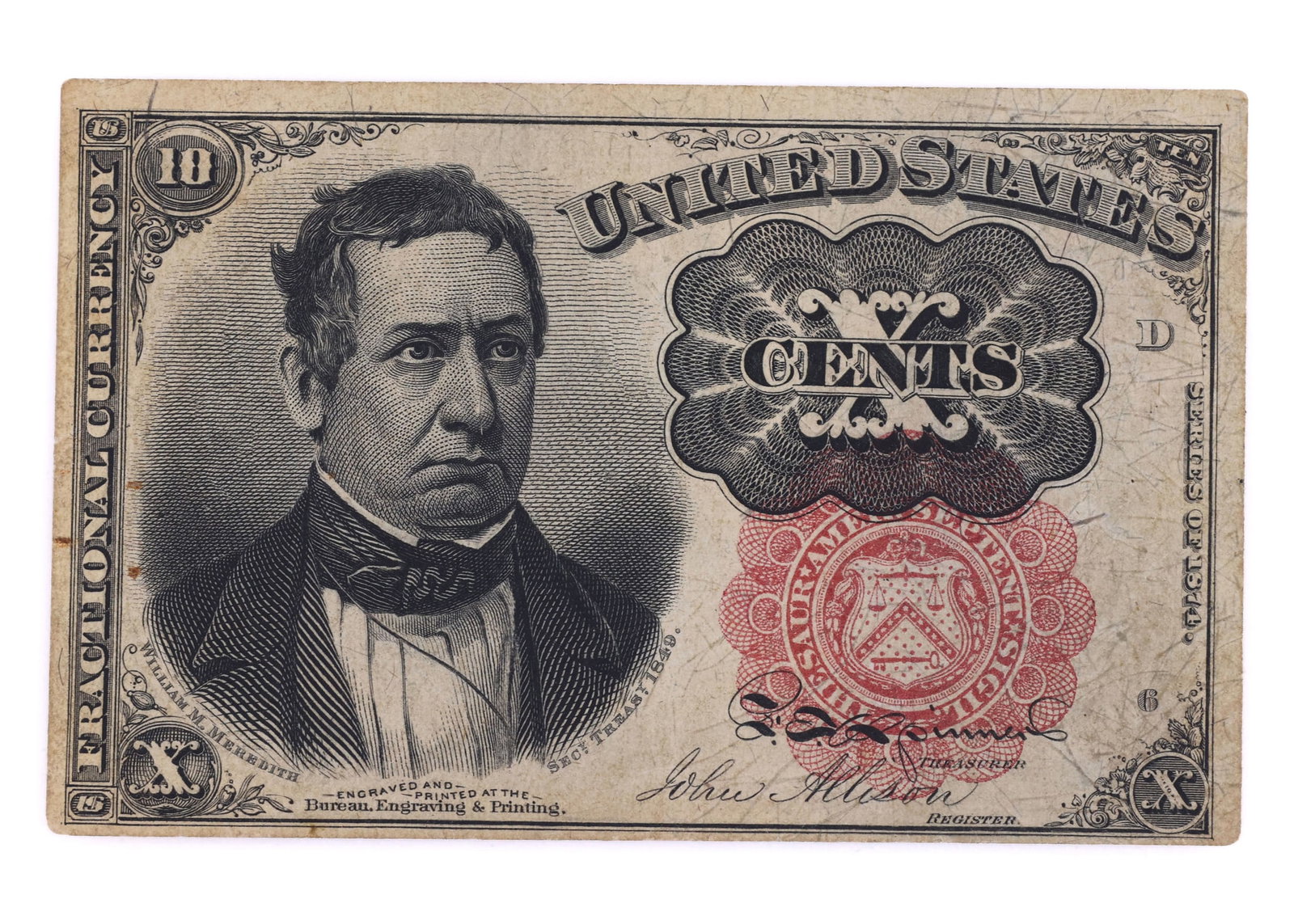 OBSOLETE US 1874 10C 5TH ISSUE FRACTIONAL CURRENCY (1 of 2)