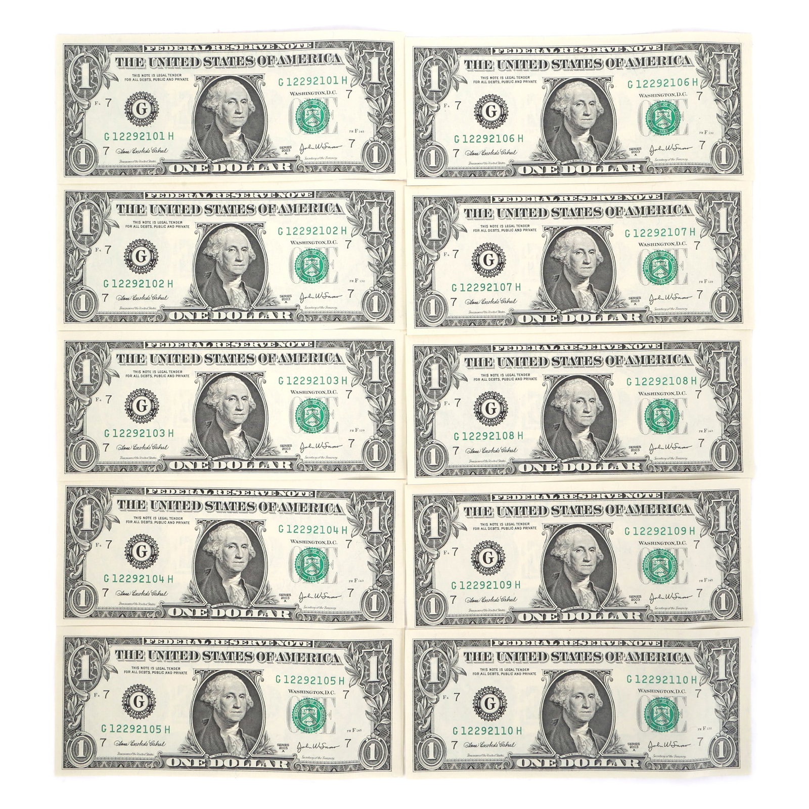 2003-A US $1 SEQUENTIAL FEDERAL RESERVE NOTES (1 of 5)