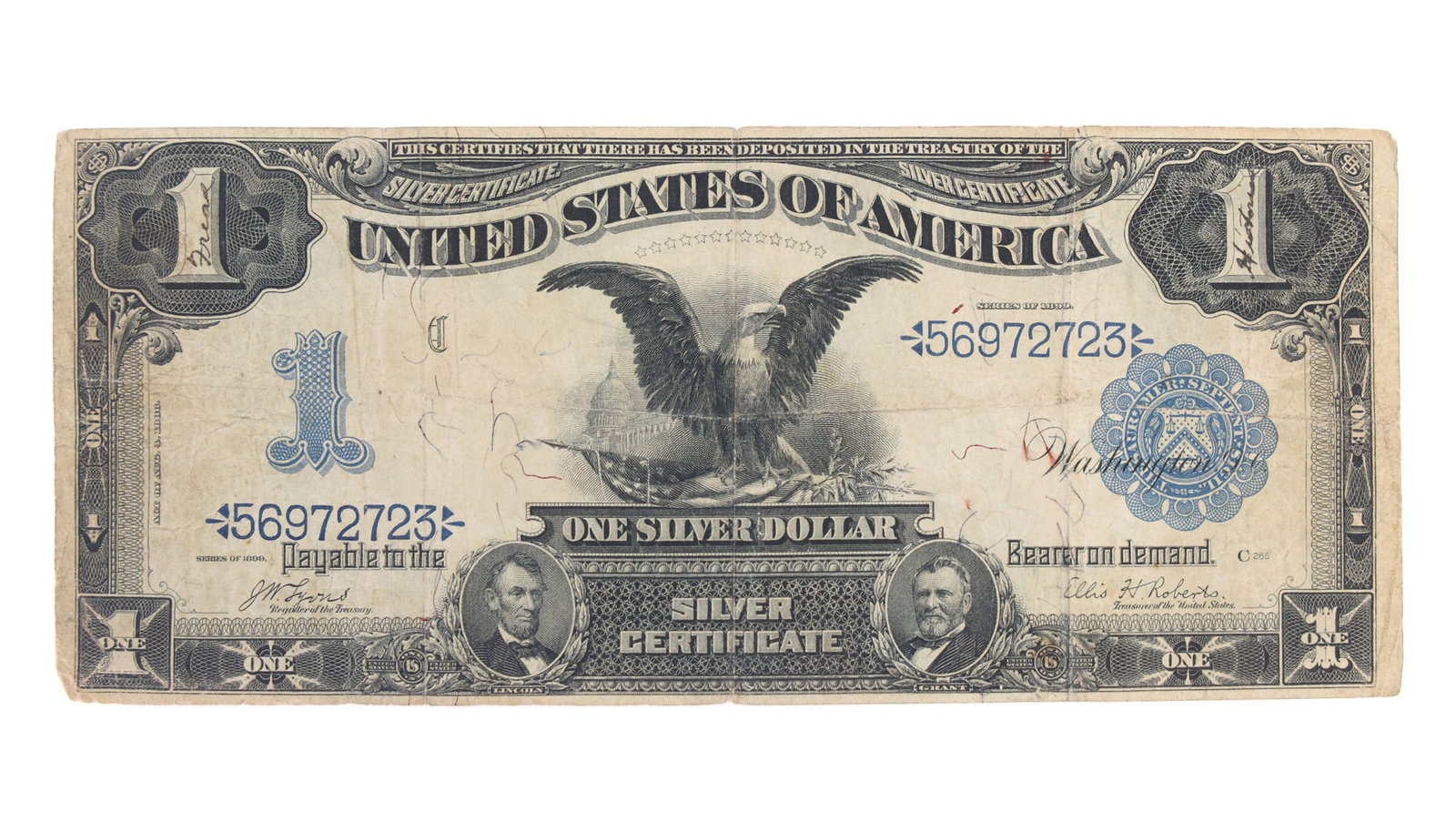 1899 US $1 BLUE SEAL SILVER CERTIFICATE "BLACK EAGLE" (1 of 2)