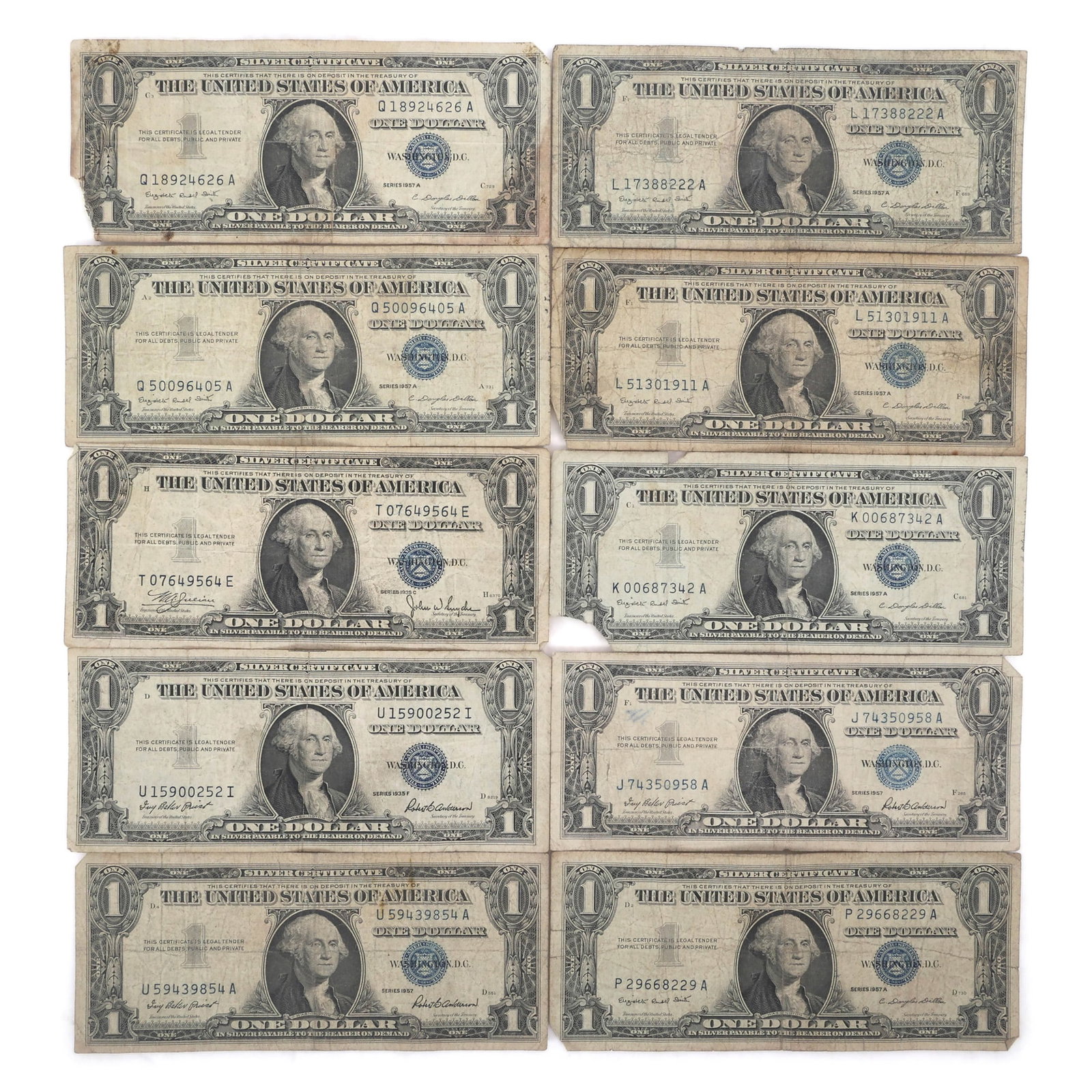 US $1 BLUE SEAL SILVER CERTIFICATES - LOT OF 10 (1 of 5)