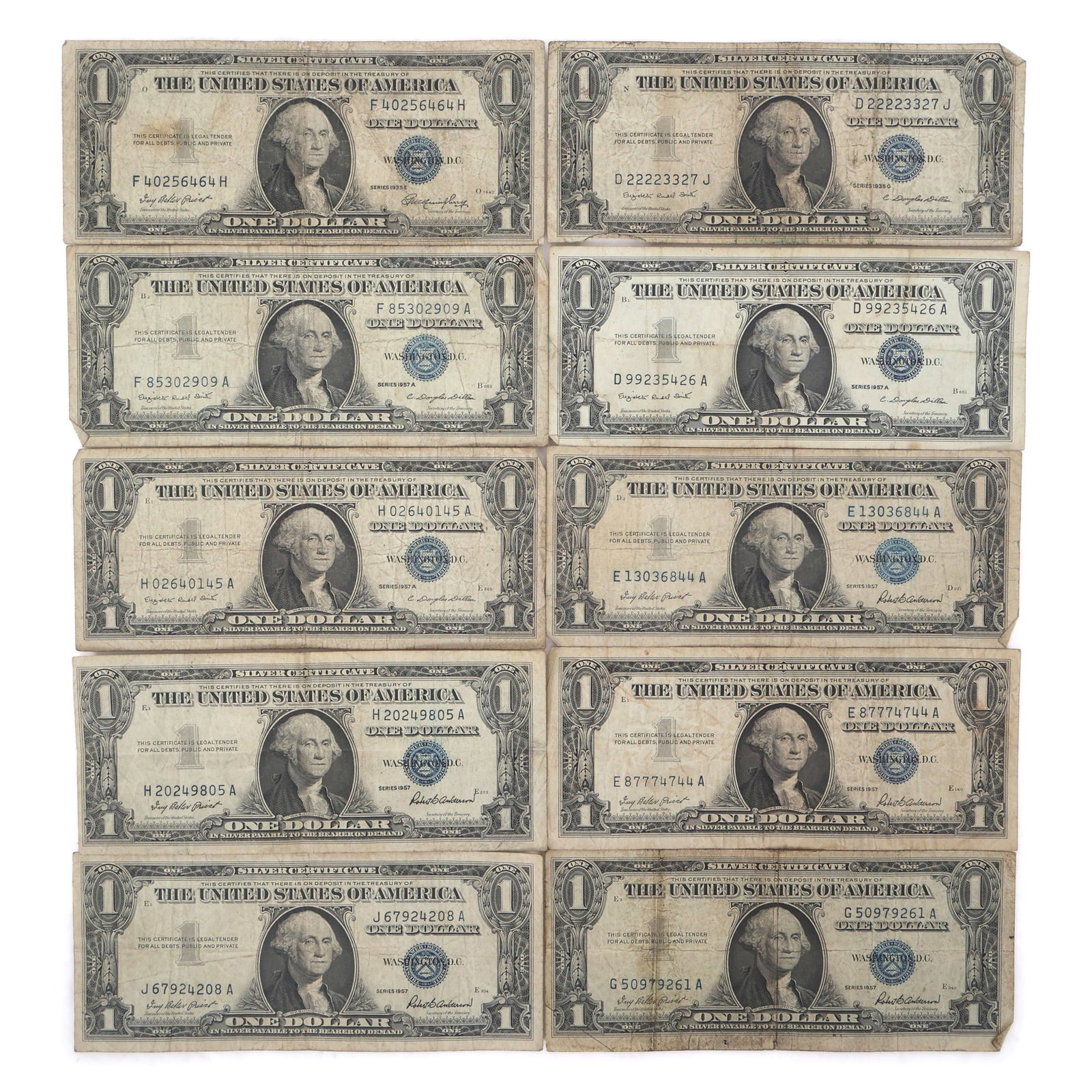 US $1 BLUE SEAL SILVER CERTIFICATES - LOT OF 10 (1 of 5)